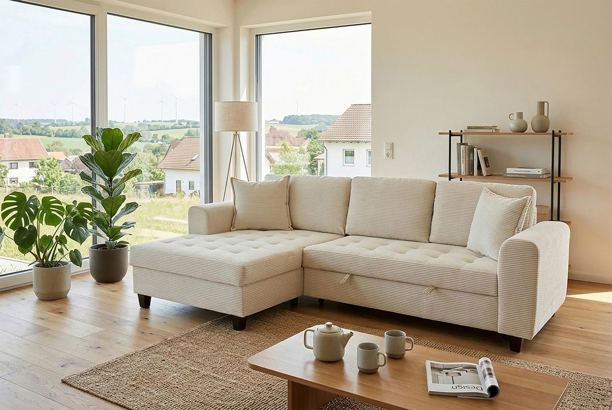 Ugaona Garnitura Moritz - krem, Trendi, tekstil (155/265cm)