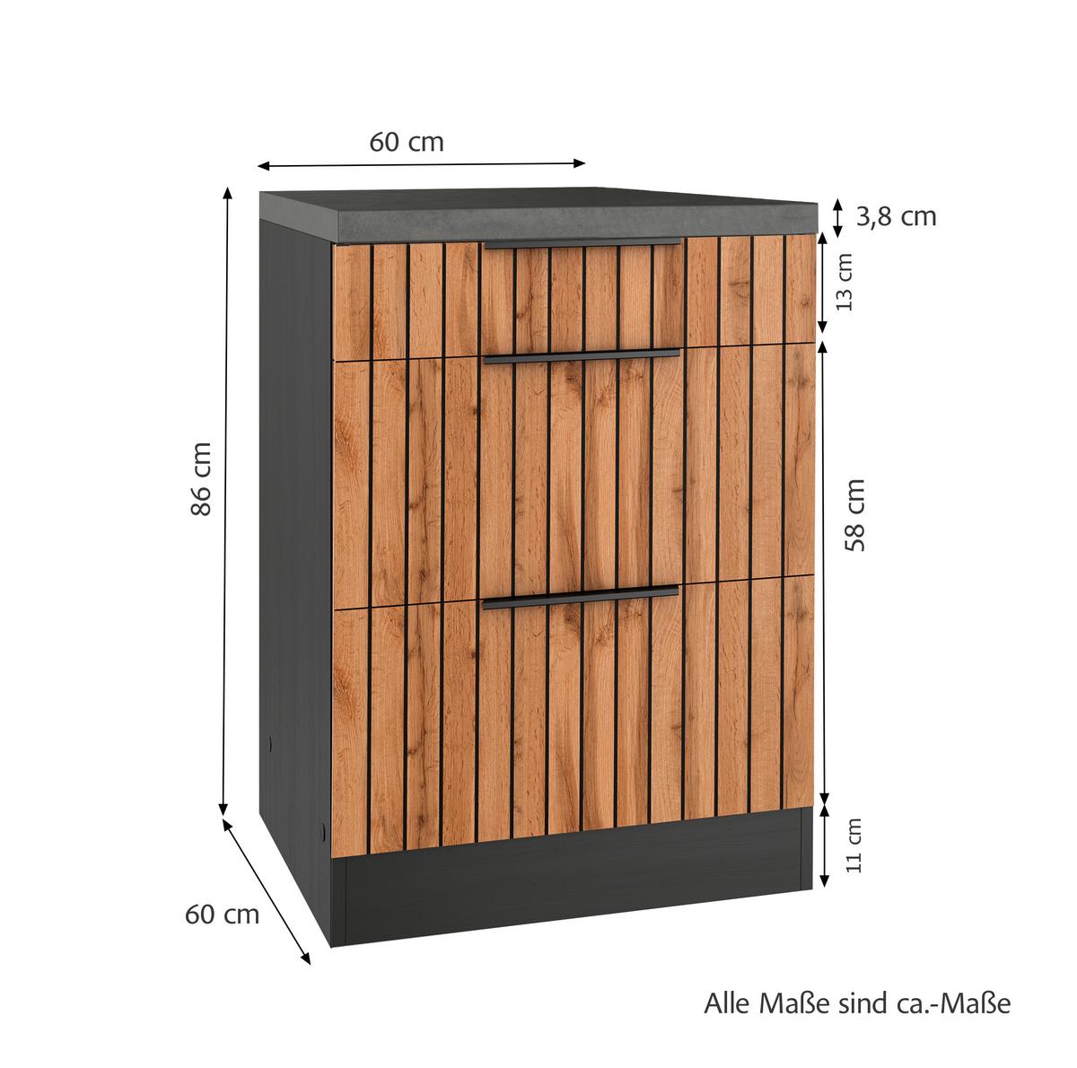 Schubkastenunterschrank Liverpool Eiche/Graphitfarben - Schieferfarben/Eiche Wotan, Basics, Holzwerkstoff/Metall (60/86/60cm) - Held