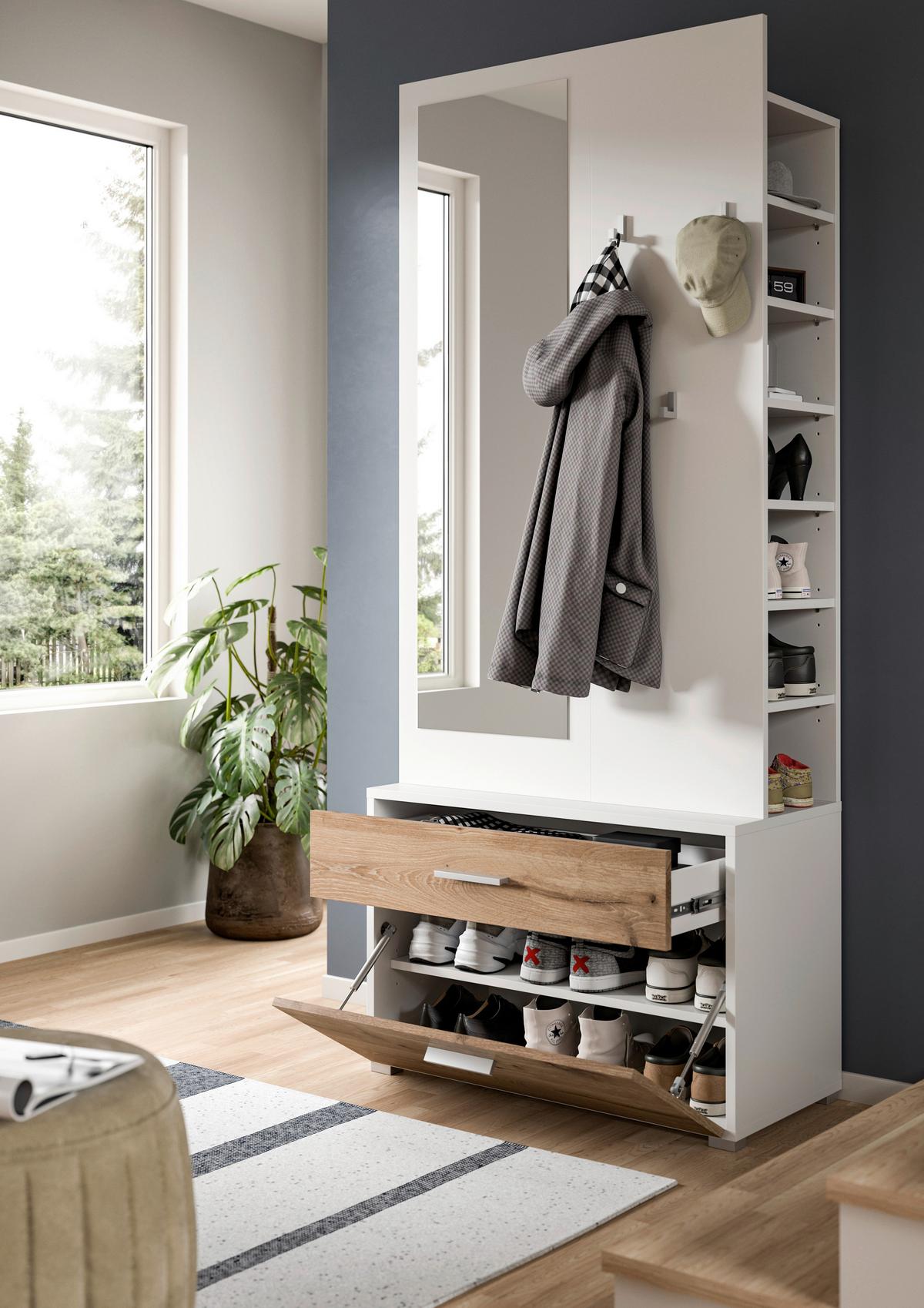 Predsoba Polo, Bela, Barva Hrasta, 3-Delna - bela/temni hrast, Design, leseni material (80/190/38cm) - Livetastic