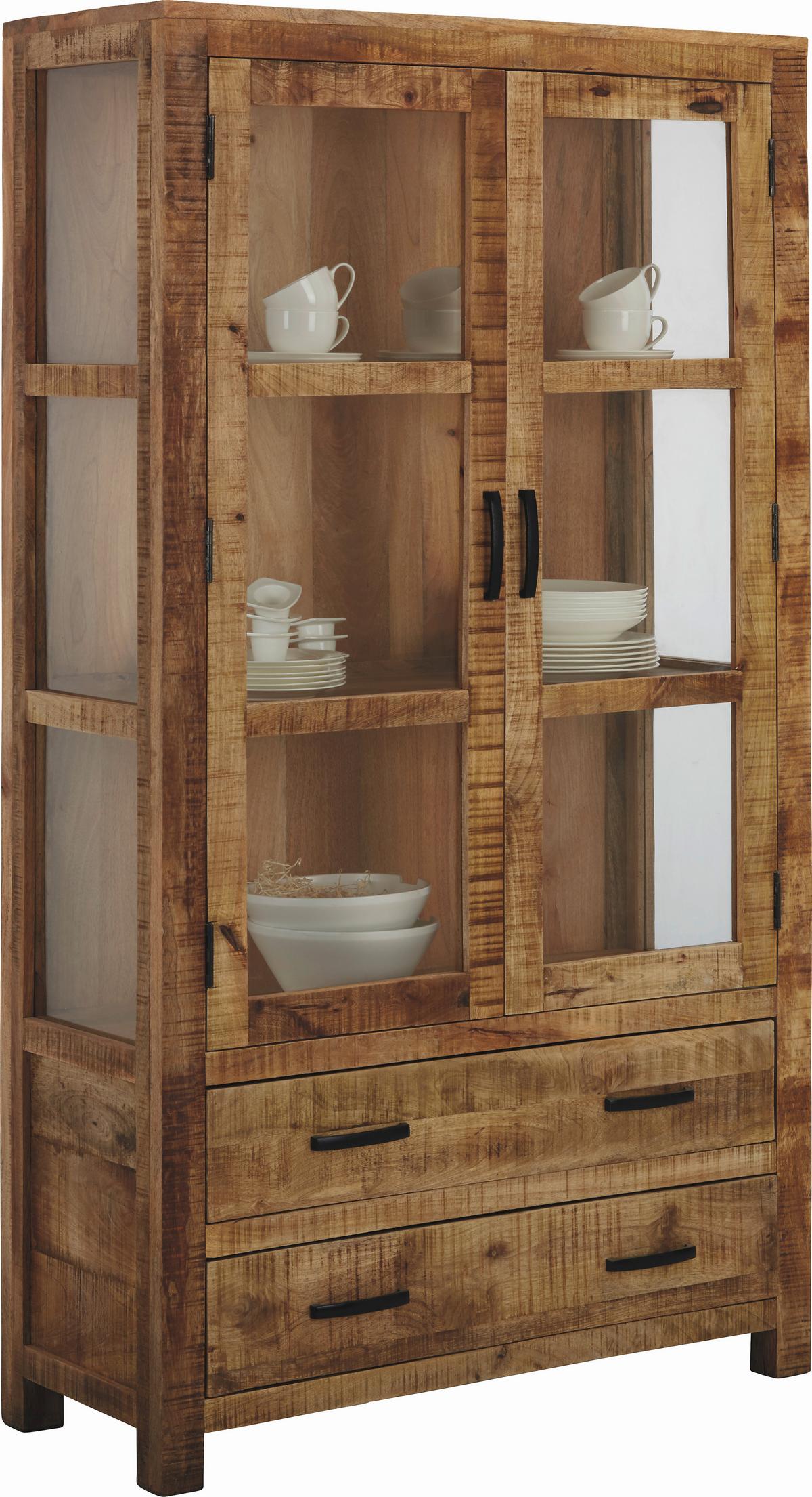 Vitrine aus Mangoholz Massiv - Naturfarben, Lifestyle, Holz (100/180/42cm) - Zandiara