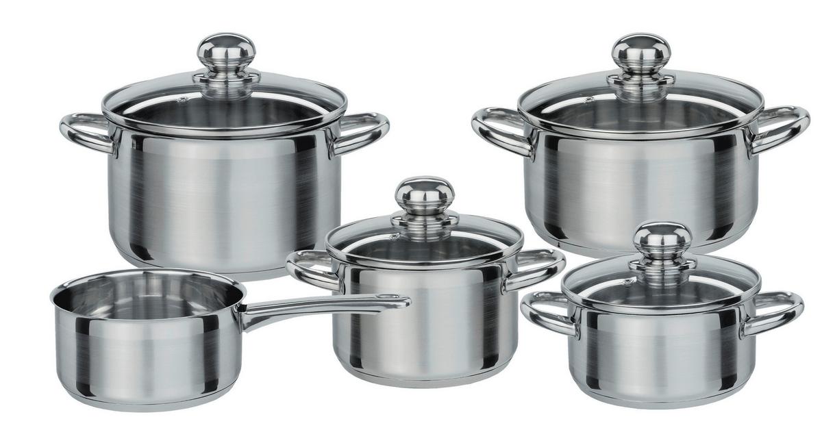 Set Posod Silverstar, 5-Delni - barve nerjavečega jekla/prozorno, Basics, kovina/steklo - GSW