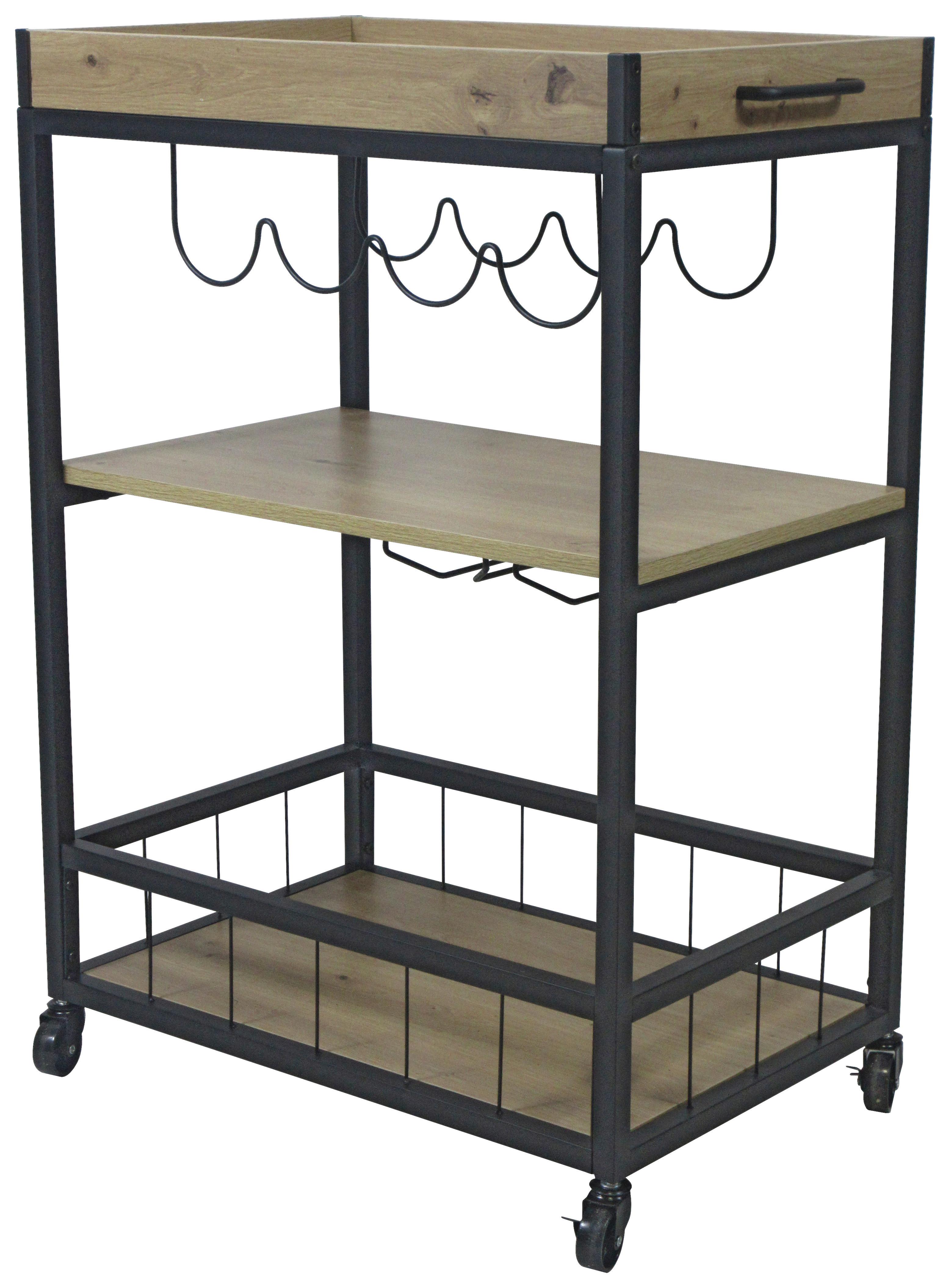 Kolica Za Serviranje Graz 2 - prirodne boje/crna, Moderno, drvni materijal/metal (67/88/39,5cm) - Modern Living