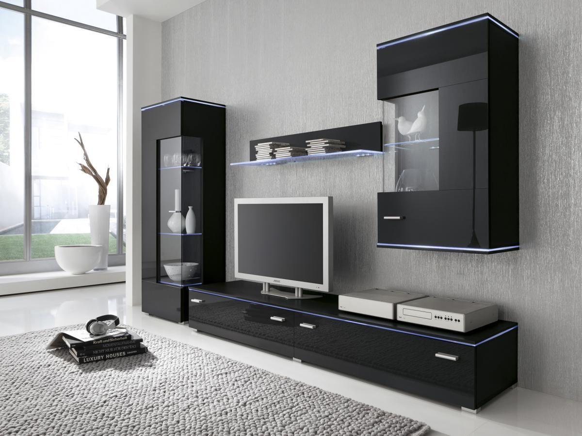 MEBLOŚCIANKA DO SALONU HAPPY 3 - srebrny/czarny, Design, materiał drewnopochodny/tworzywo sztuczne (230/148/42cm) - Livetastic