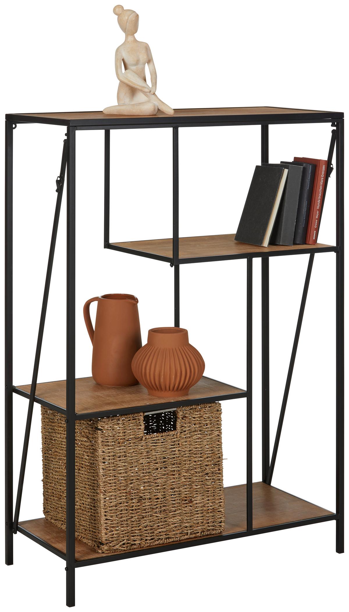 Regal Alcott - črna/naravne barve, Moderno, kovina/leseni material (77/114/35cm) - Mömax