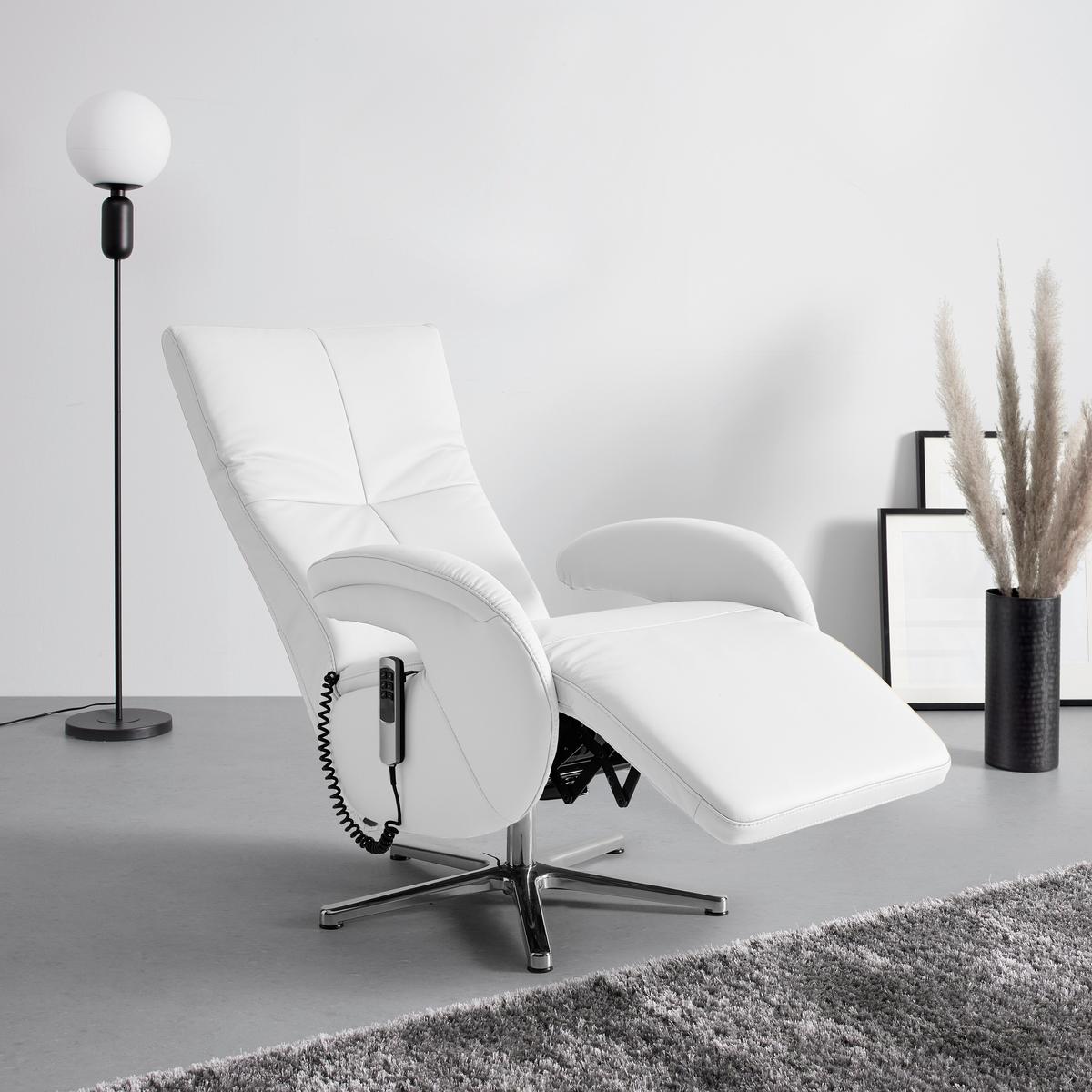 Relaxsessel Sitting 2 Weiß - Chromfarben/Weiß, MODERN, Leder (70/111/80cm) - Premium Living