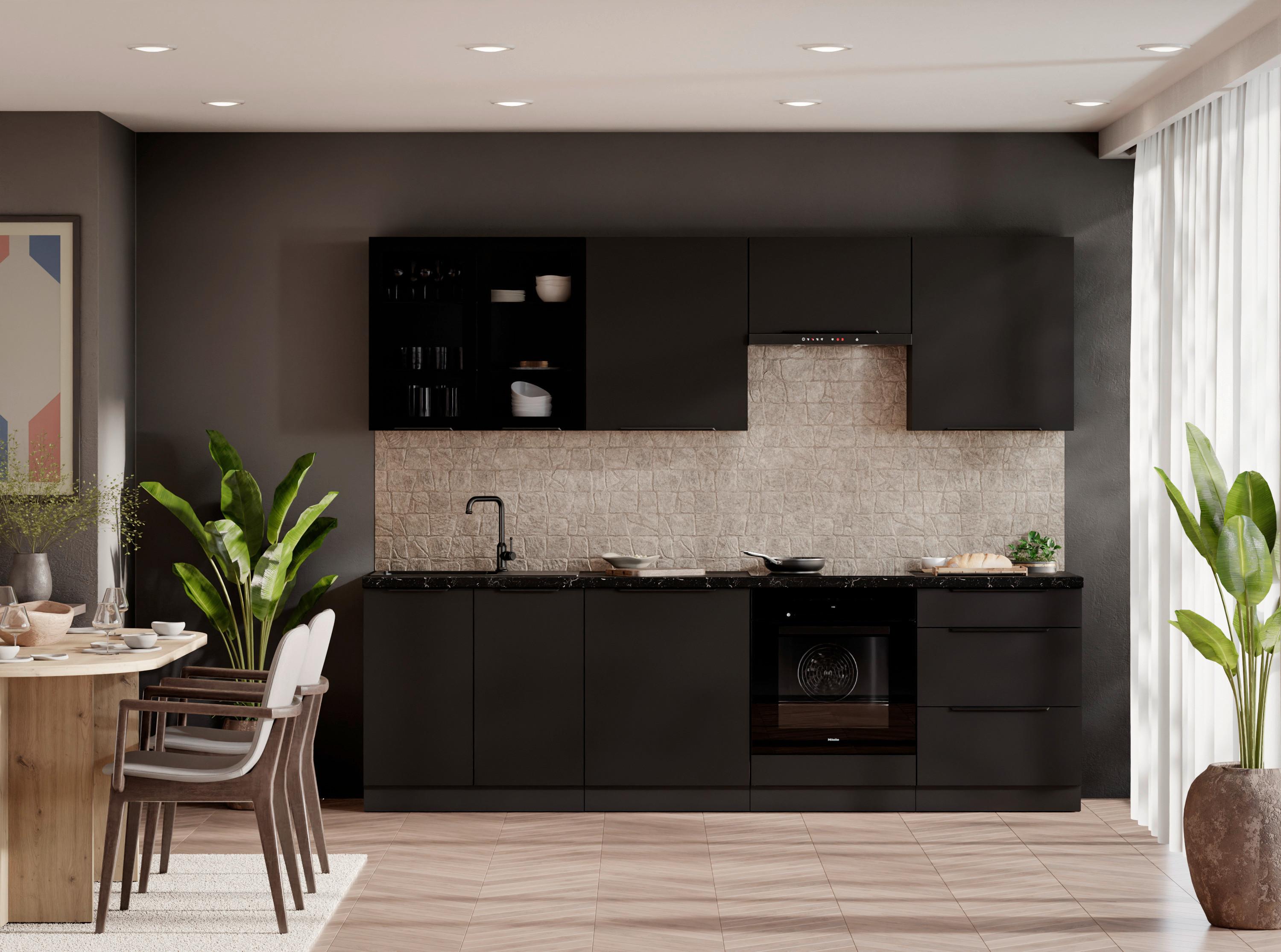 Blok Kuhinja Siena - crna, Moderno, staklo/drvni materijal (260/210/60cm) - Modern Living