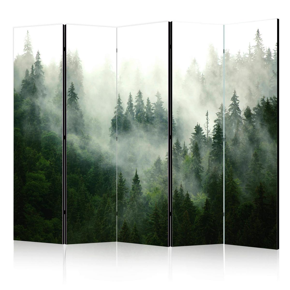 Paravan Coniferous Forest Ii, Dvostranski, 5-Delni - gozdno zelena/žajbljevo zelena, Basics, tekstil/les (225/172/3cm) - artgeist