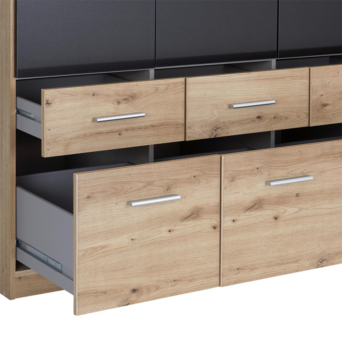 Omara Za Oblačila Celle Extra, Temno Siva, Barva Hrasta - srebrne barve/temno siva, Design, umetna masa/leseni material (181/197/54cm) - Mömax