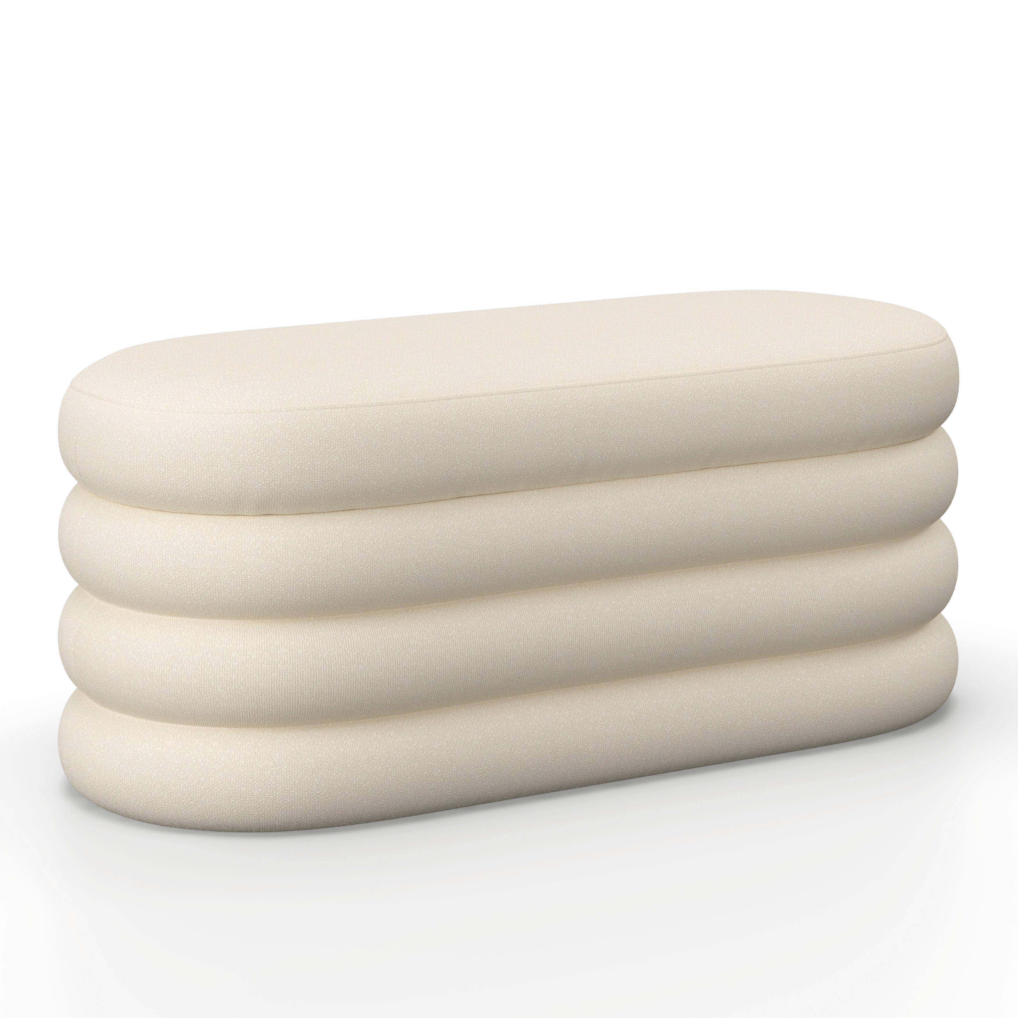 Hockerbank Lorena Beige Boucle Gepolstert mit Stauraum - Beige, MODERN, Holz/Textil (110/47/45cm) - Bessagi Home