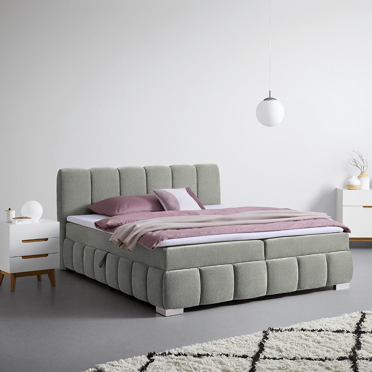 Boxbett Elaris Dunkelgrau ca. 140x200cm - Chromfarben/Dunkelgrau, KONVENTIONELL, Kunststoff/Textil (140/200cm) - Mömax