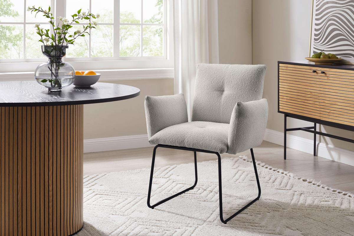 Naslanjač Bouclé, Svetlo Siva - črna/svetlo siva, Moderno, kovina/tekstil (73,5/87/64,5cm) - Livetastic