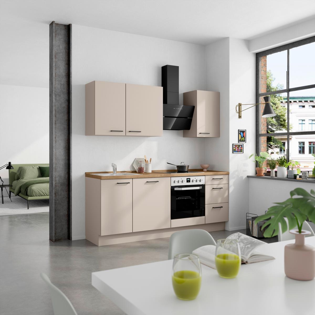 Küchenleerblock Easytouch High o. Geräte Sandfarben - Sandfarben/Eichefarben, MODERN, Holzwerkstoff/Metall (210cm) - Nobilia