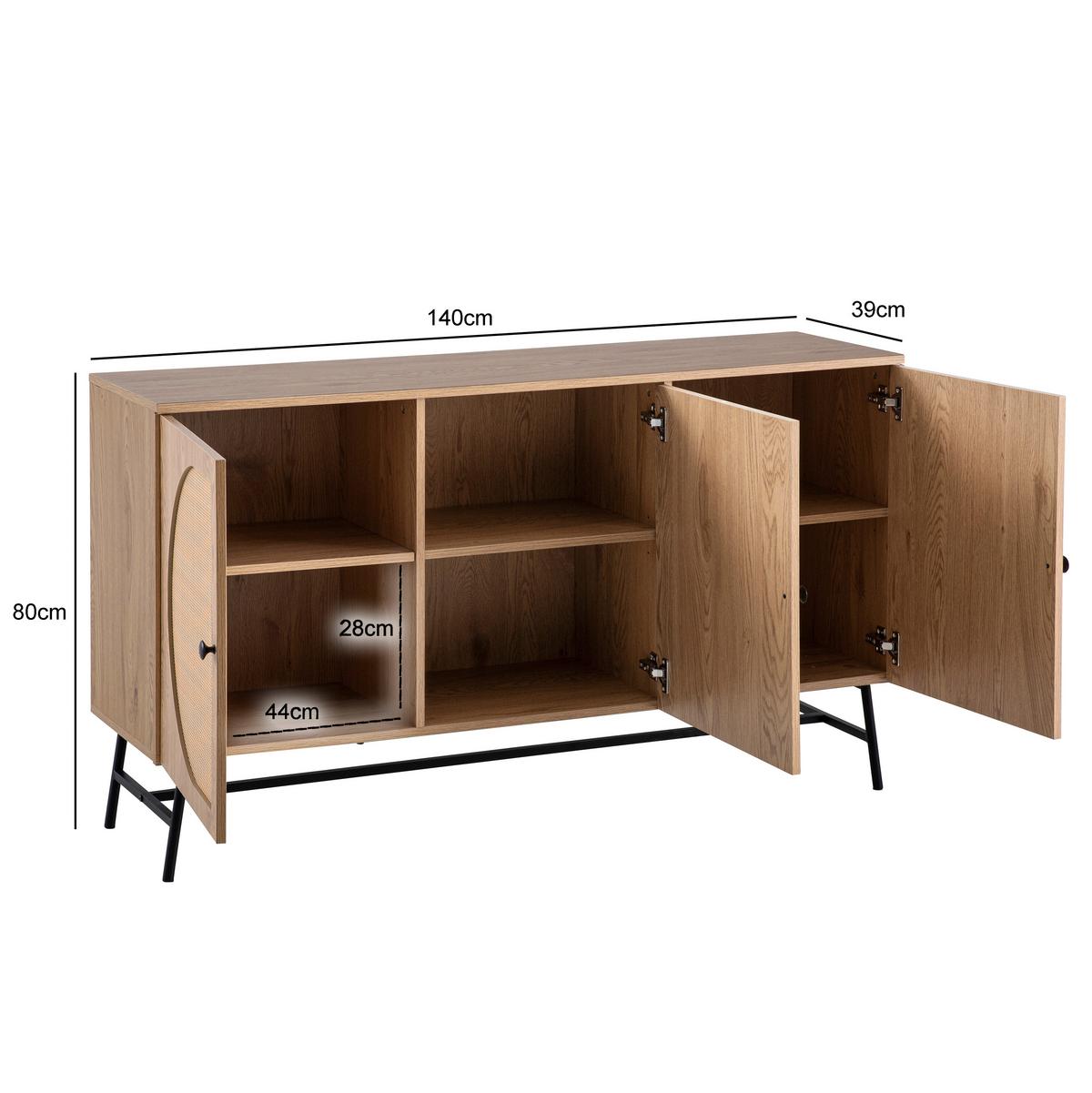 SIDEBOARD WL6.892 - Eichefarben/Schwarz, Design, Holzwerkstoff/Metall (140/80/39cm) - MID.YOU