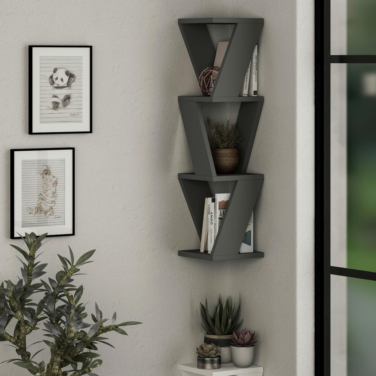 WANDBOARD ZENA REGAL - Anthrazit, Design, Holzwerkstoff (22/85/22cm) - Livetastic