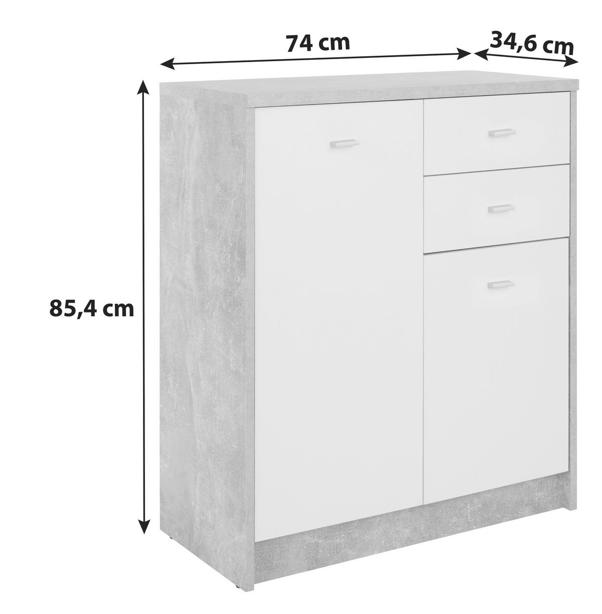 Komód 2 Ajtó 2 Fiók 4-You - krómszínű/tölgyfa színű, Modern, műanyag/faalapú anyag (74/85,4/34,6cm)