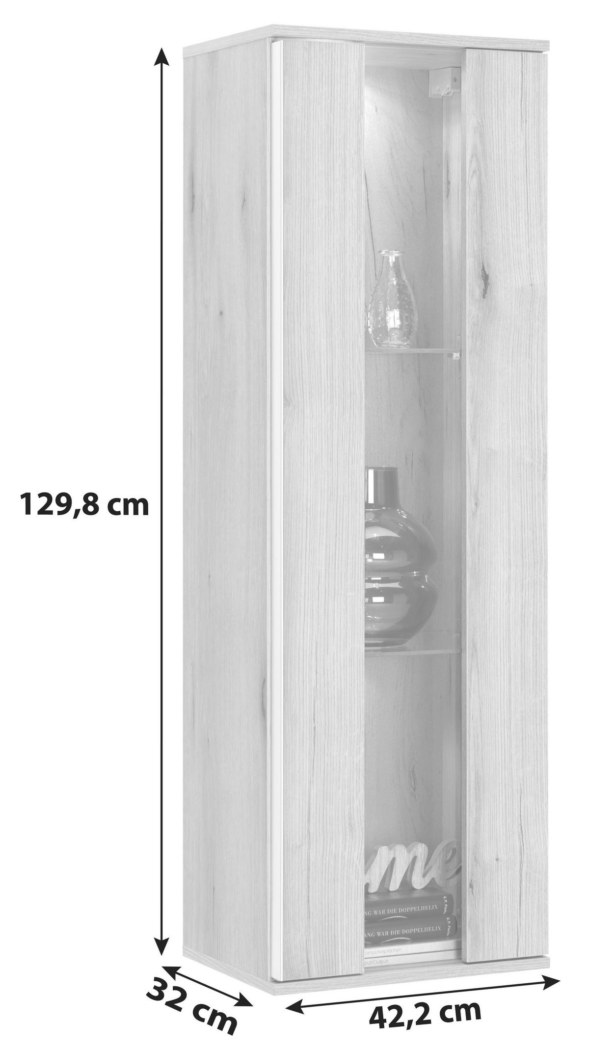 Viseča Vitrina Power, Barva Hrasta - barve hrasta/prozorno, Moderno, umetna masa/steklo (42,2/129,8/32cm) - Mömax