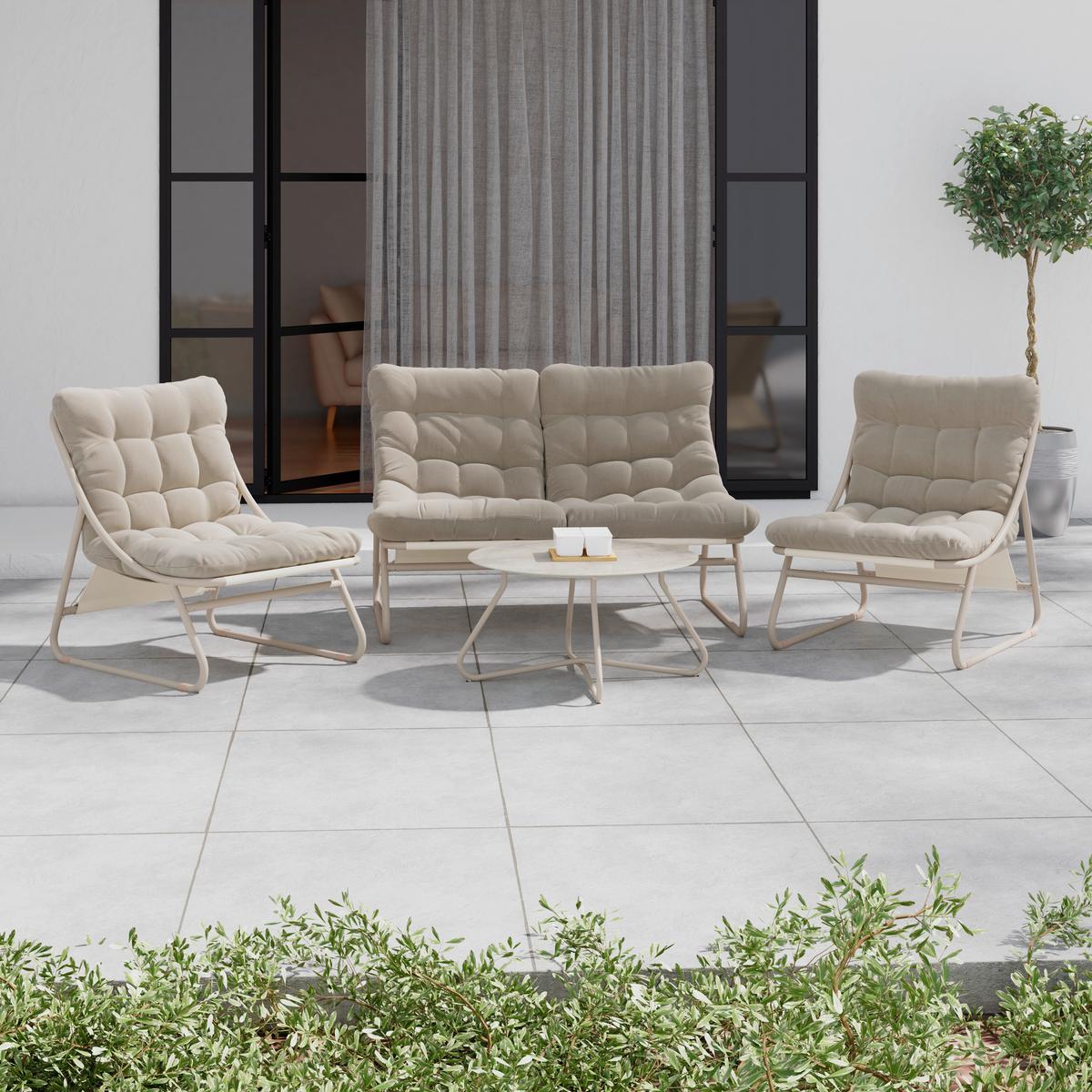 Gartenset Samba Beige, 4-teilig - Beige, MODERN, Glas/Textil (131/85,5/89cm) - Mömax