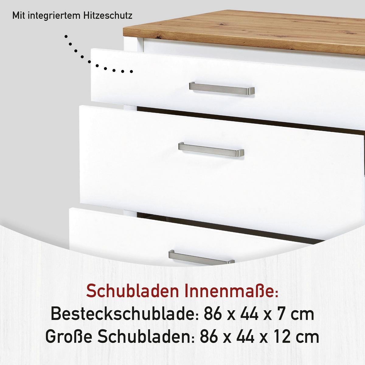 Küchenleerblock Bundle 8-Sorba o. Geräte Weiß - Silberfarben/Weiß, MODERN, Glas/Holzwerkstoff (430cm) - home24