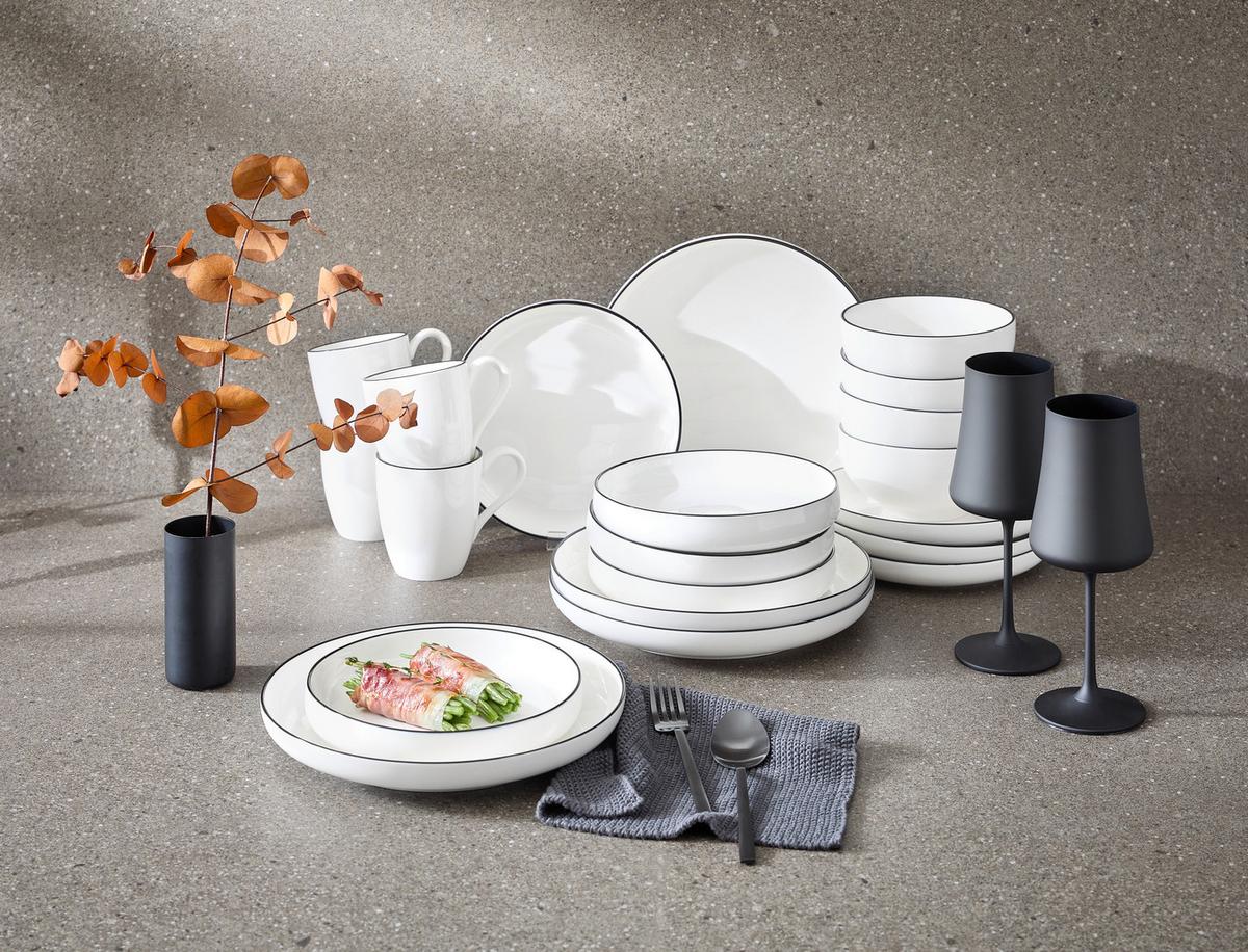 SERWIS OBIADOWO-ŚNIADANIOWY OSLO - czarny/biały, Design, ceramika - Novel