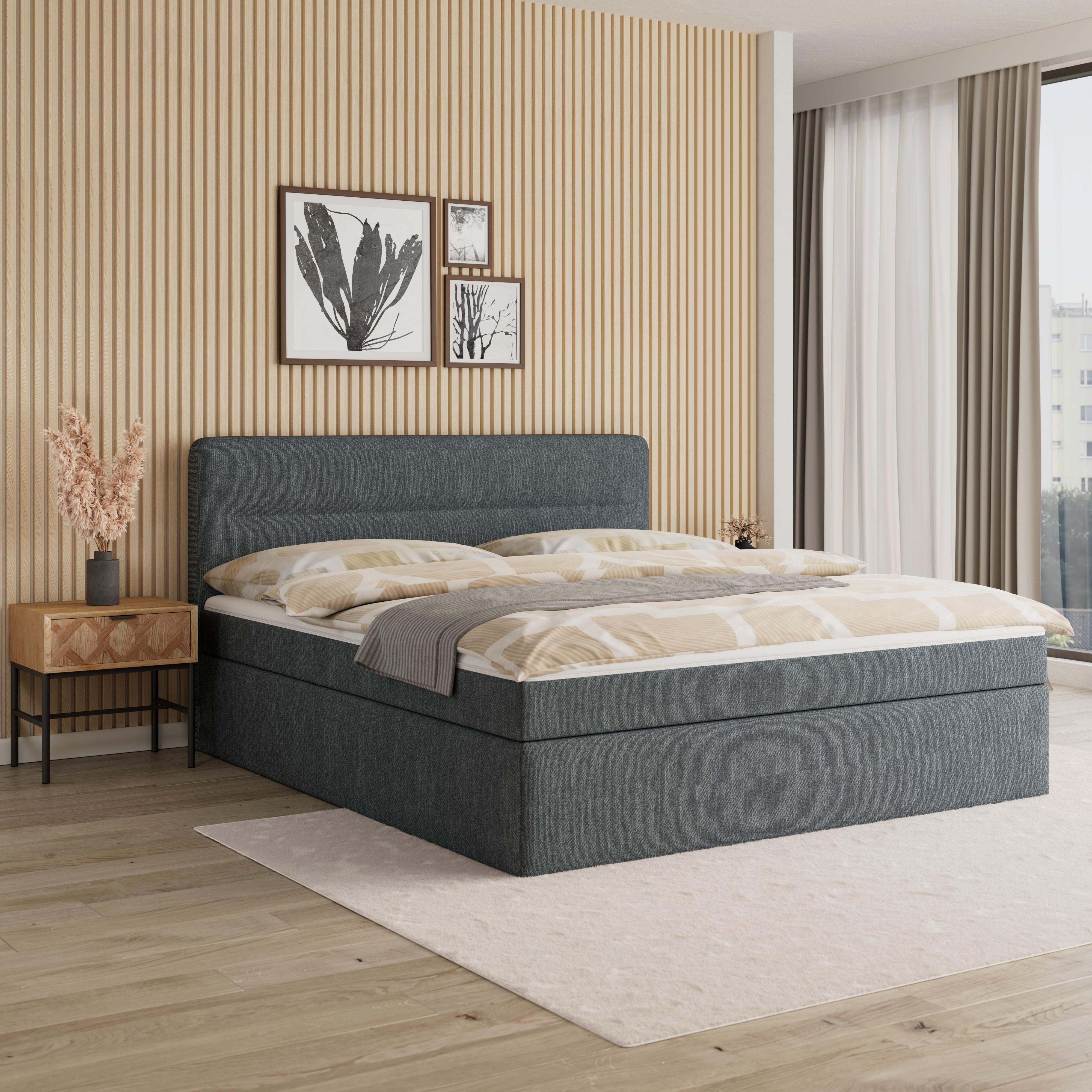 BOXSÄNG MARCO - Graublau/svart, Modern, trä/textil (180/200cm) - Bessagi Home