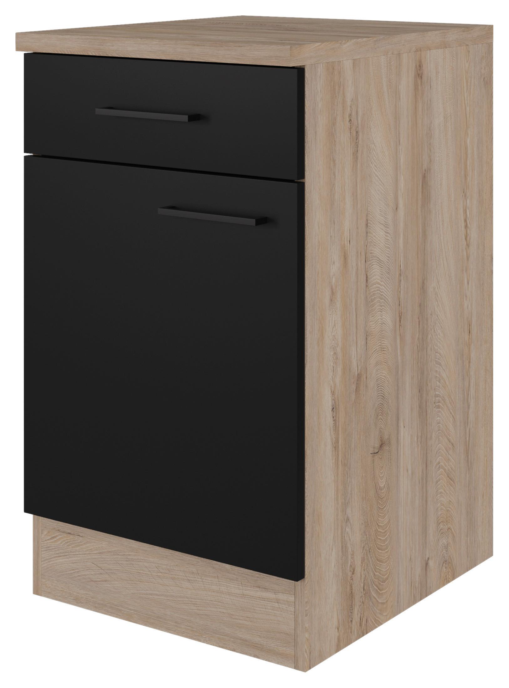 Kuhinjska Spodnja Omarica Capri, Črna, Hrast - črna/barve hrasta, Konvencionalno, kovina/leseni material (50/85/57cm) - FlexWell