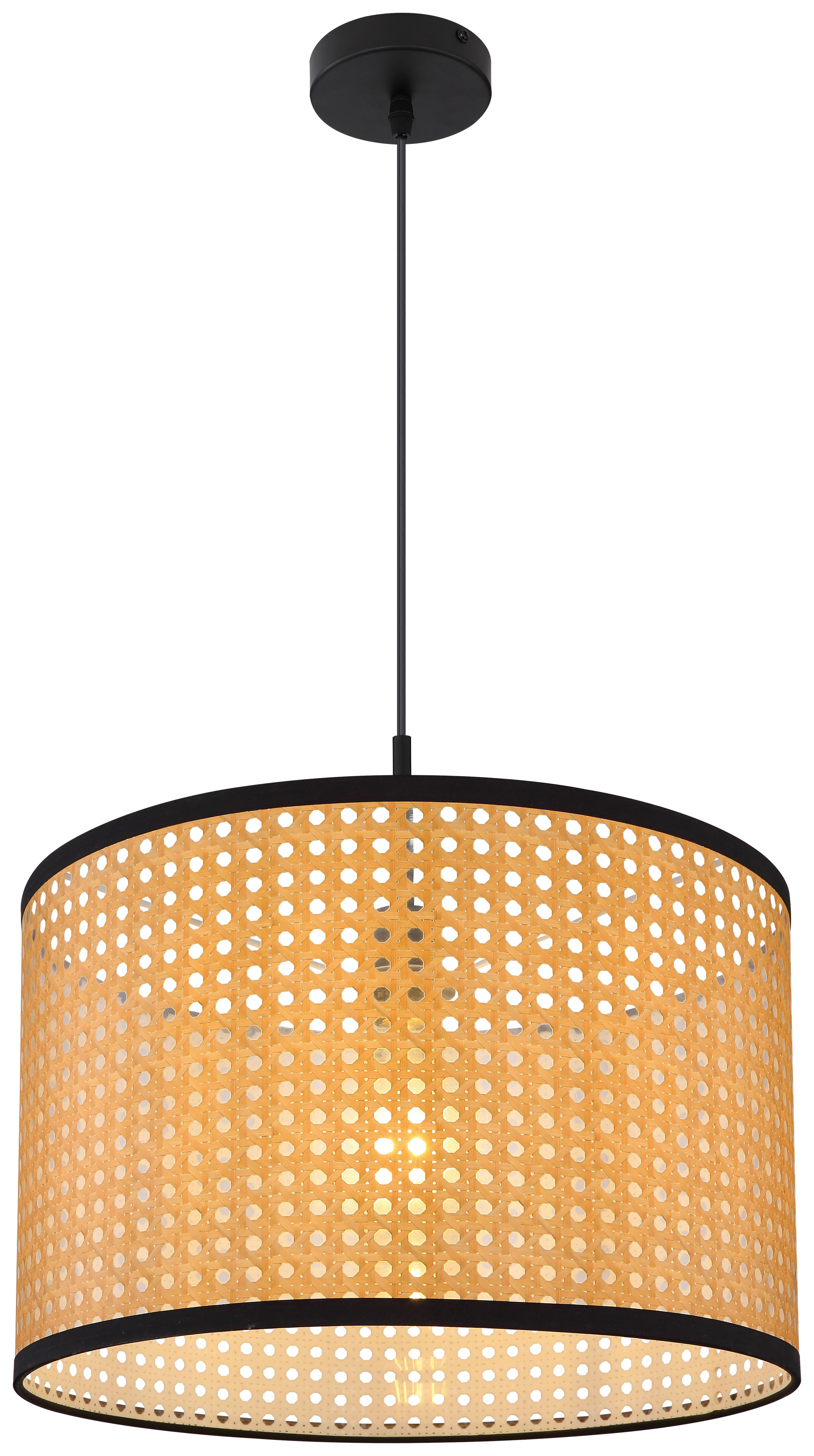 Hängeleuchte Grizzana max. 40 Watt - Schwarz/Naturfarben, Natur, Kunststoff/Metall (45/140cm) - Globo