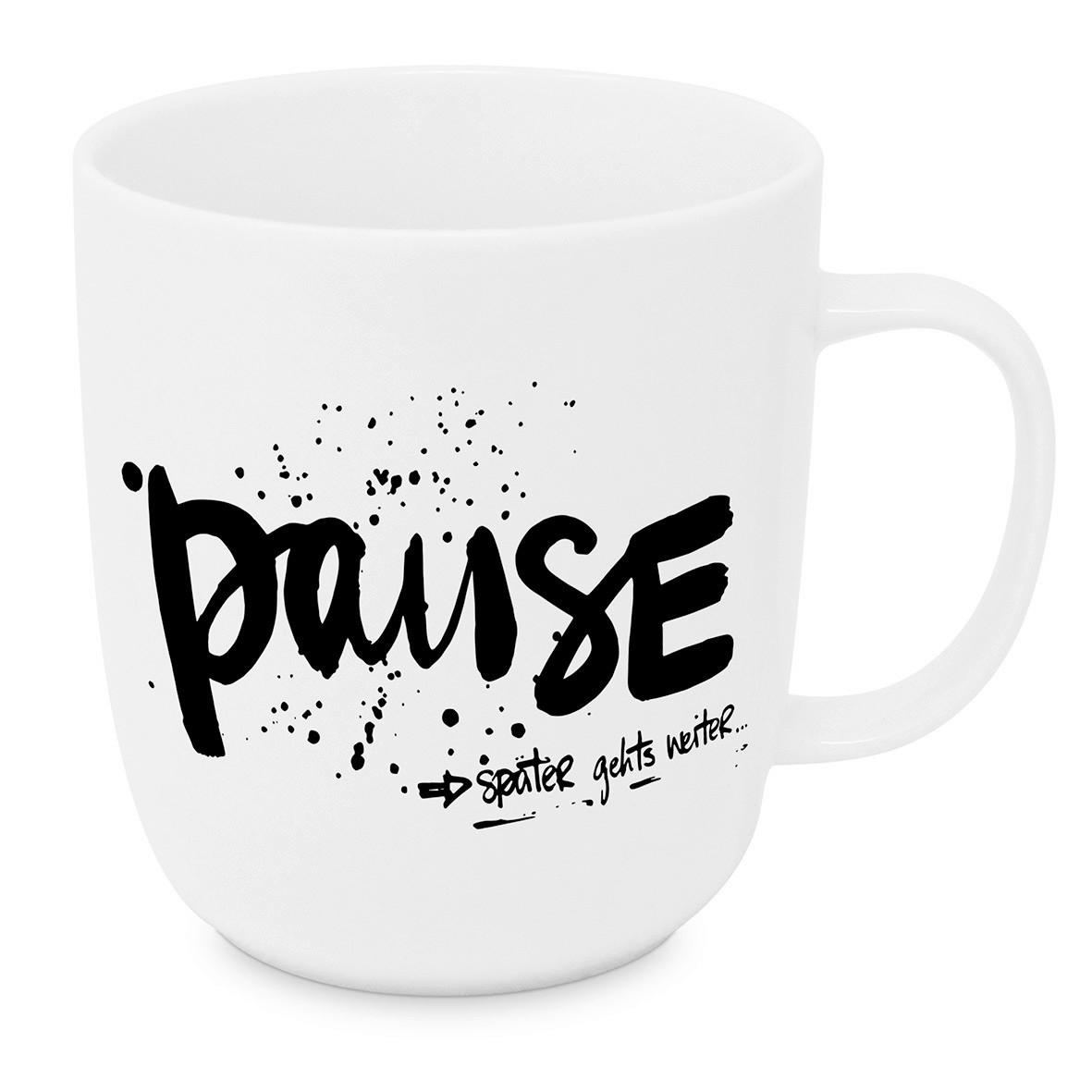 Kaffeebecher Pause aus Keramik ca. 400ml - Schwarz/Weiß, MODERN, Keramik (9/10cm)