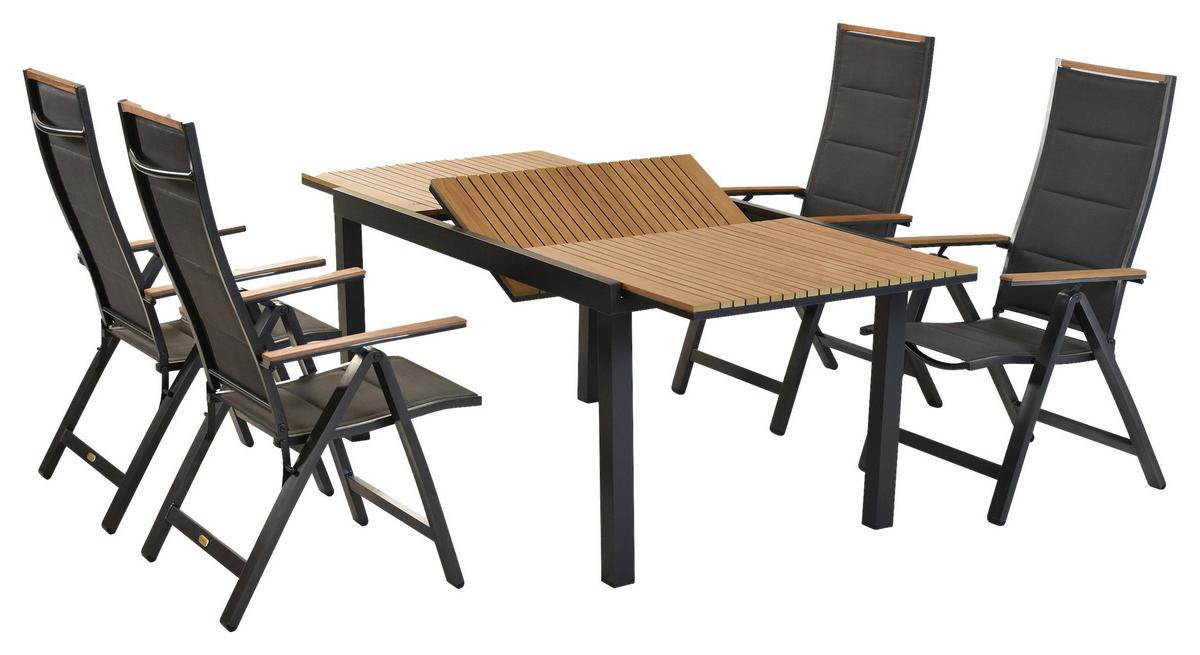 Vrtni Set Verona, 5-Delni, Raztegljiva Miza - siva/barve grafita, Moderno, kovina/umetna masa - Gardenson