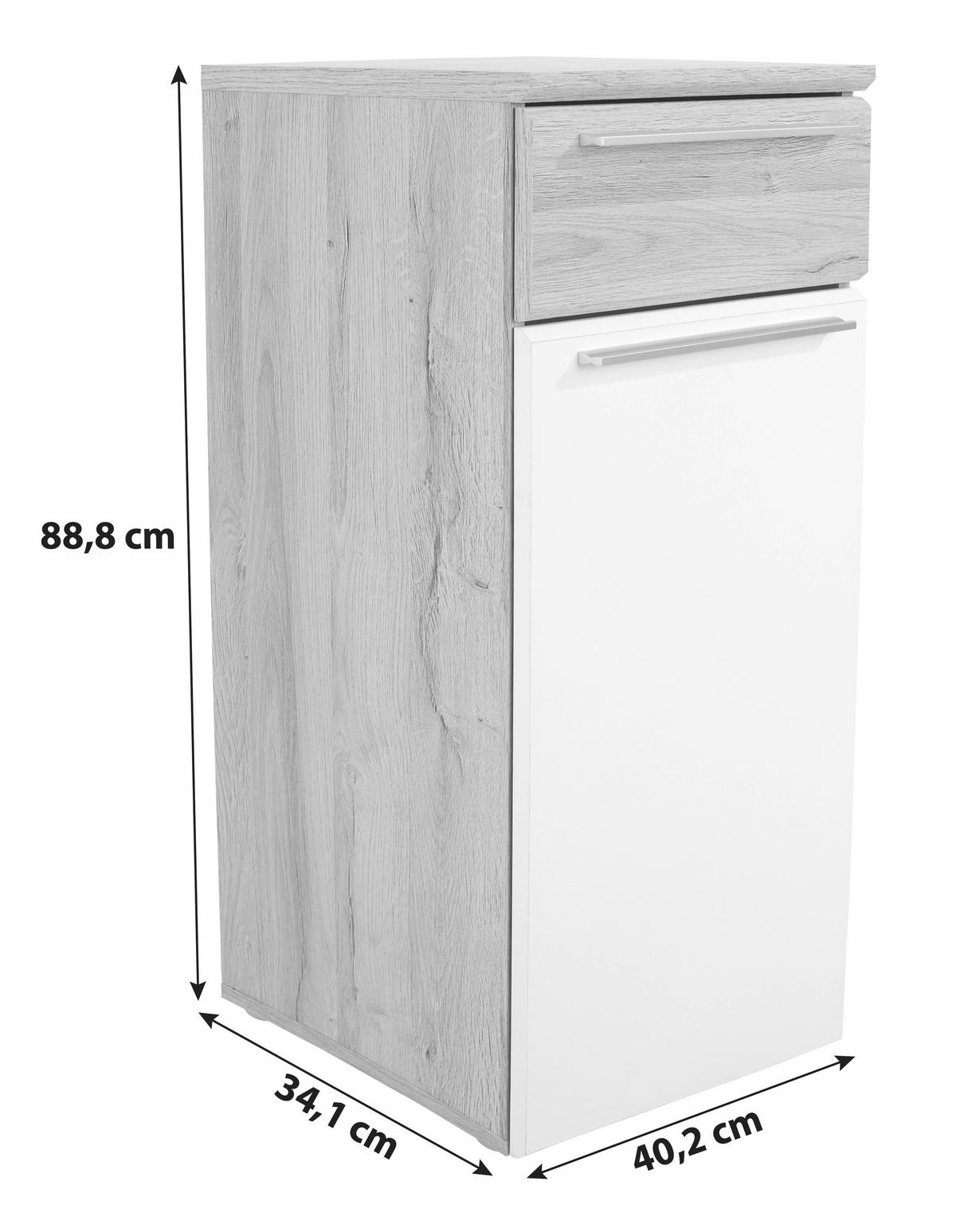Spodnja Omarica Mindi, Bela, Hrast - barve hrasta/bela, Konvencionalno, kovina/umetna masa (40,2/88,8/34,1cm) - Mömax