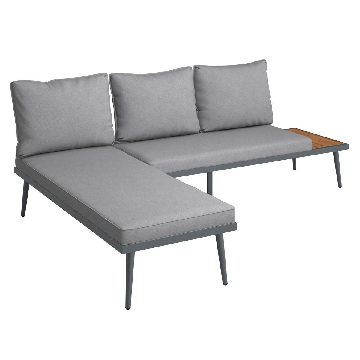 Loungegarnitur-Set Sallie Grau/Schwarz aus Holz/Metall - Schwarz/Naturfarben, Modern, Holz/Metall (205/76,5/58,5cm) - Bessagi Garden