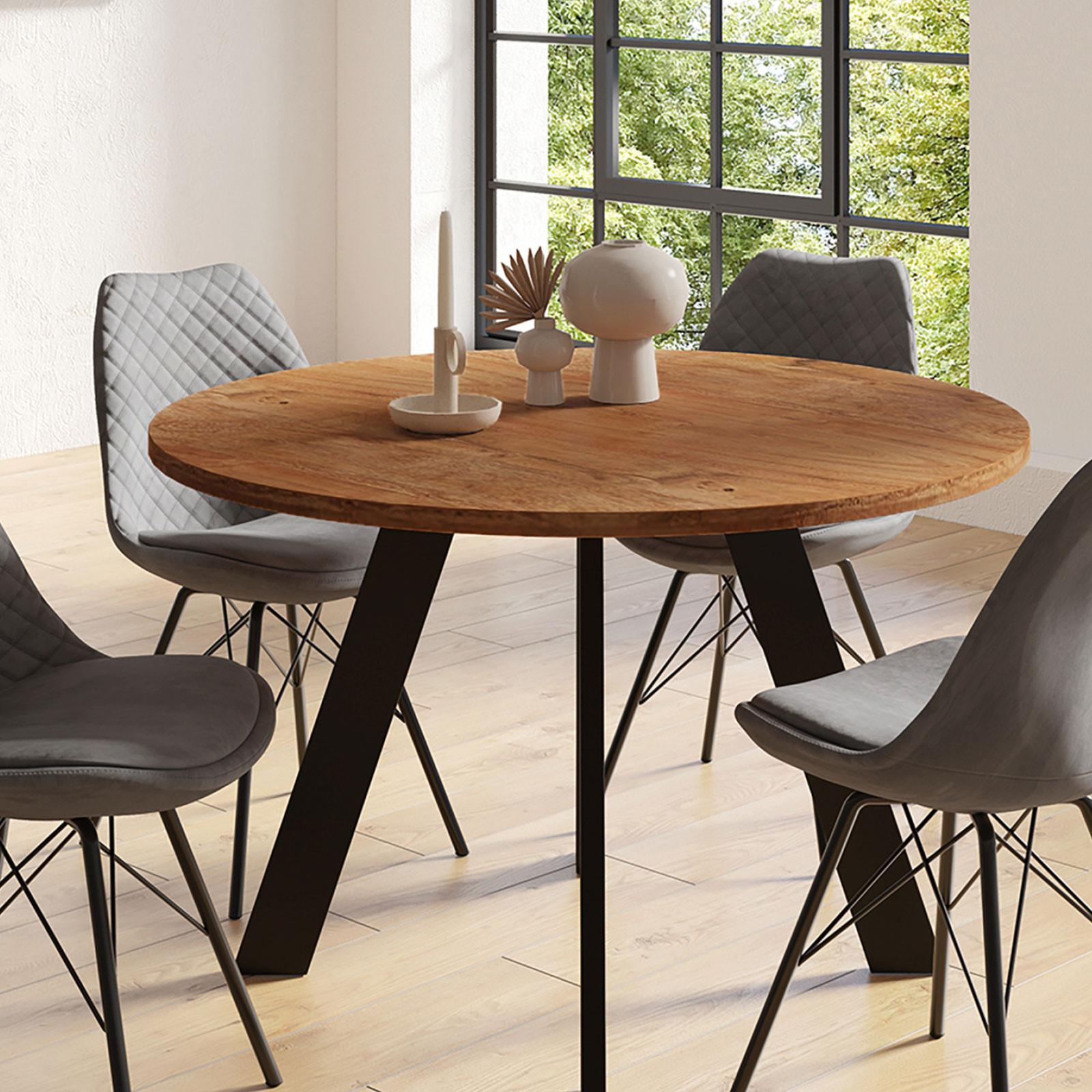 Esstisch Tara Akazie Echtholz rund D: ca. 120 cm - Schwarz/Akaziefarben, MODERN, Holz/Metall (120/120/76cm) - MID.YOU