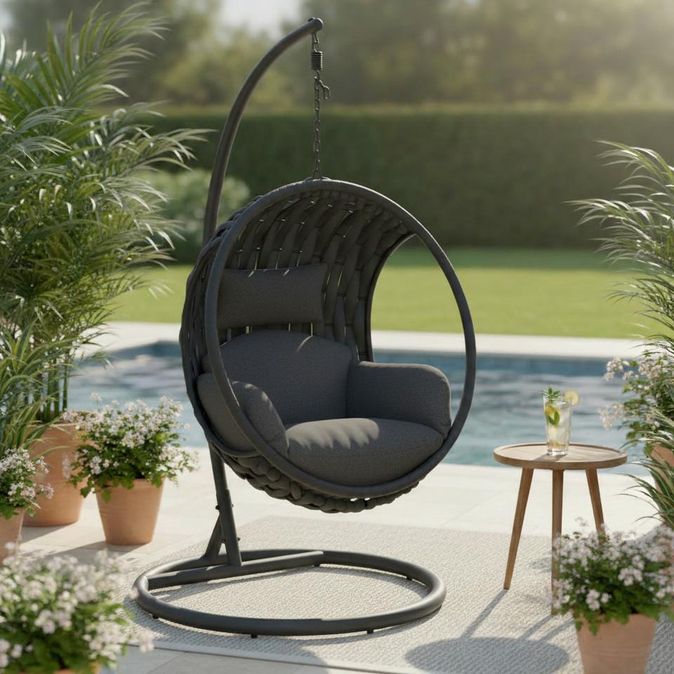 Hängesessel Mira Dunkelgrau Outdoorstoff/Metall/Kunststoff - Dunkelgrau, MODERN, Kunststoff/Textil (107/196/120cm) - Bessagi Garden