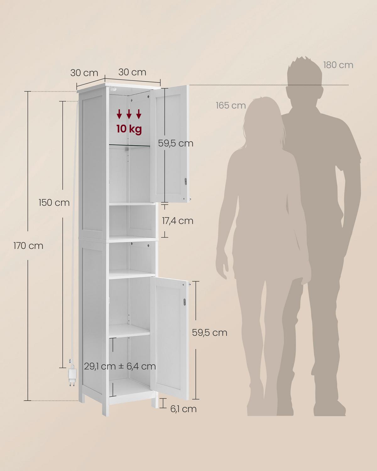 HOCHSCHRANK BATHROOM CABINET - Silberfarben/Weiß, MODERN, Holzwerkstoff/Metall (30/170/30cm) - MID.YOU