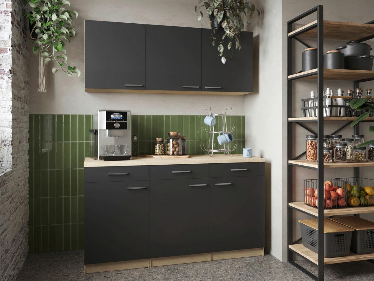 Majhna Kuhinja Merle, 150cm - srebrne barve/črna, Basics, kovina/leseni material (150cm) - Respekta