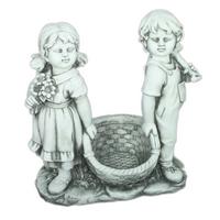 Dekofigur Kind Vanessa und Leon Weiß - Weiß, Basics, Glas/Metall (28/56/53cm) - Gardenson
