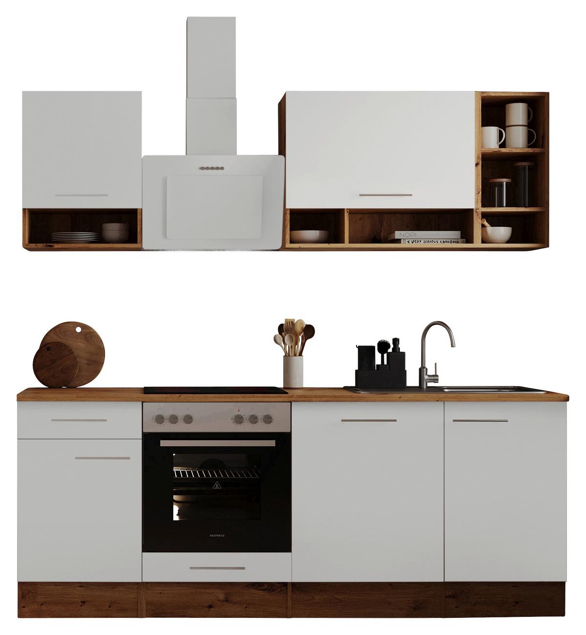 Küchenzeile mit Geräten Eichefarben/Weiß B: ca. 220 cm - Eichefarben/Weiß, MODERN, Holzwerkstoff (220cm) - Respekta