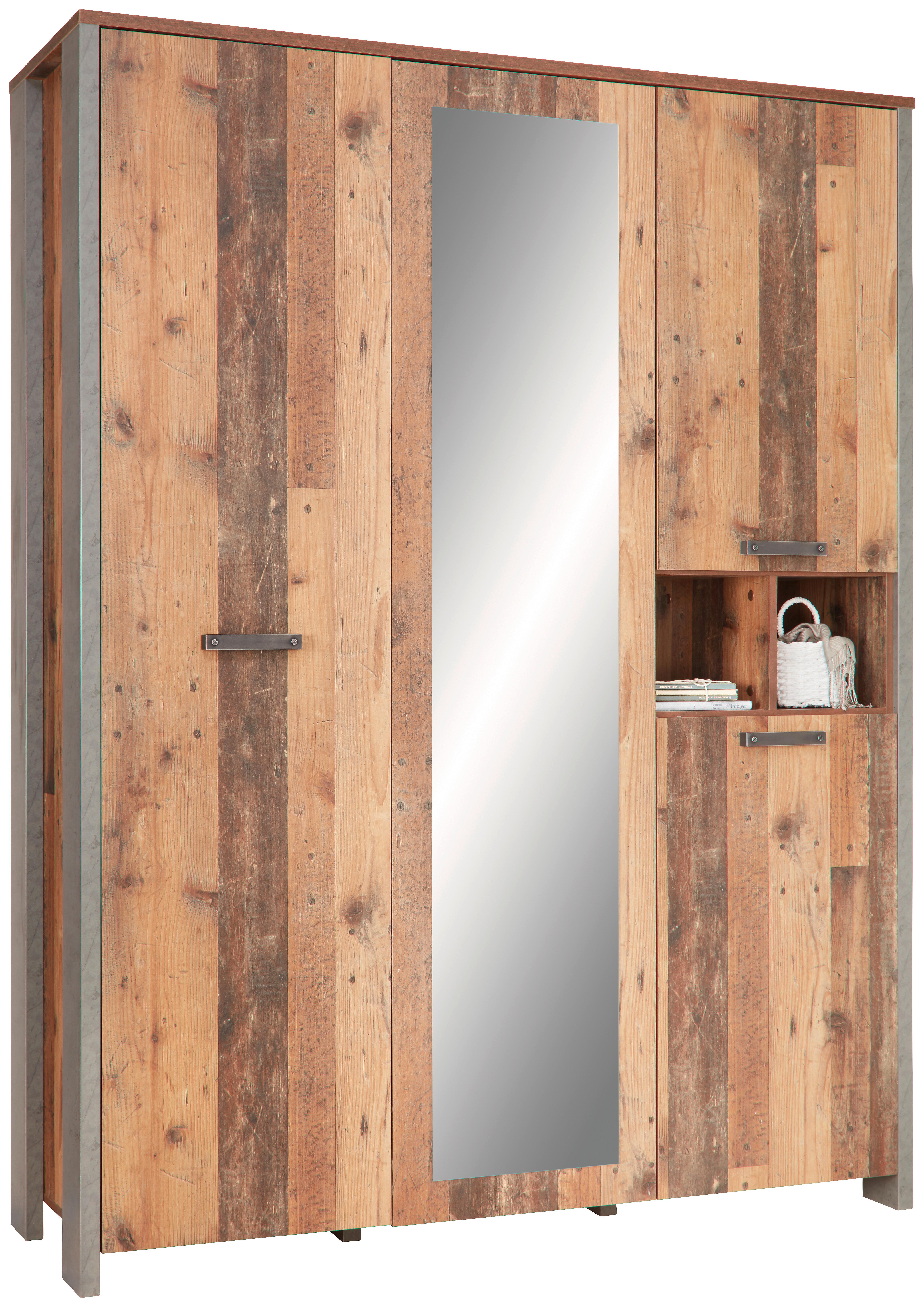 Kleiderschrank in Braun mit Spiegel - Dunkelgrau/Schwarz, KONVENTIONELL, Holzwerkstoff/Kunststoff (156,4/204,7/52,3cm) - Premium Living