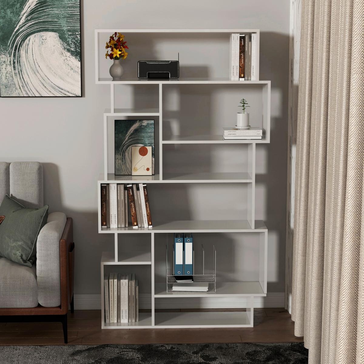 Regal Kalar M, Bela - bela, Moderno, leseni material (96/168,5/25,5cm) - MID.YOU