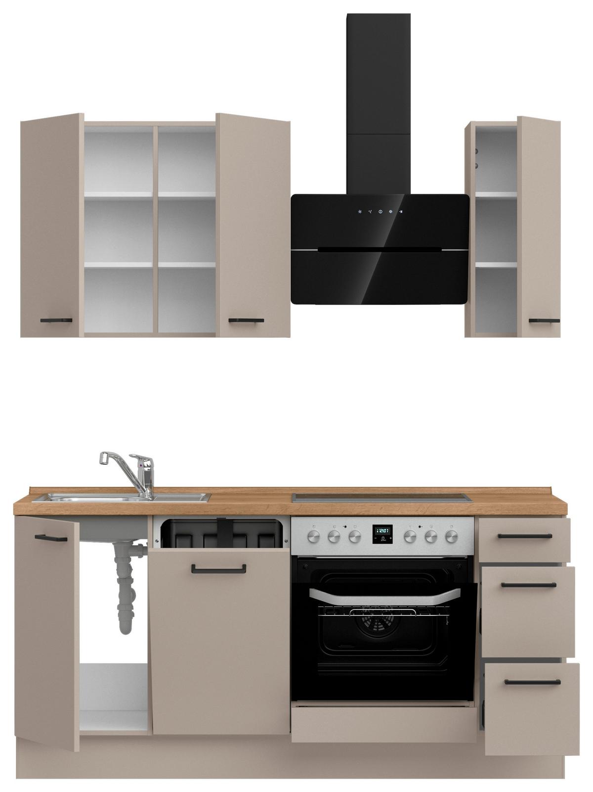 Küchenblock Easytouch High m. Geräten Sandfarben - Sandfarben/Eichefarben, MODERN, Holzwerkstoff/Metall (180cm) - Nobilia
