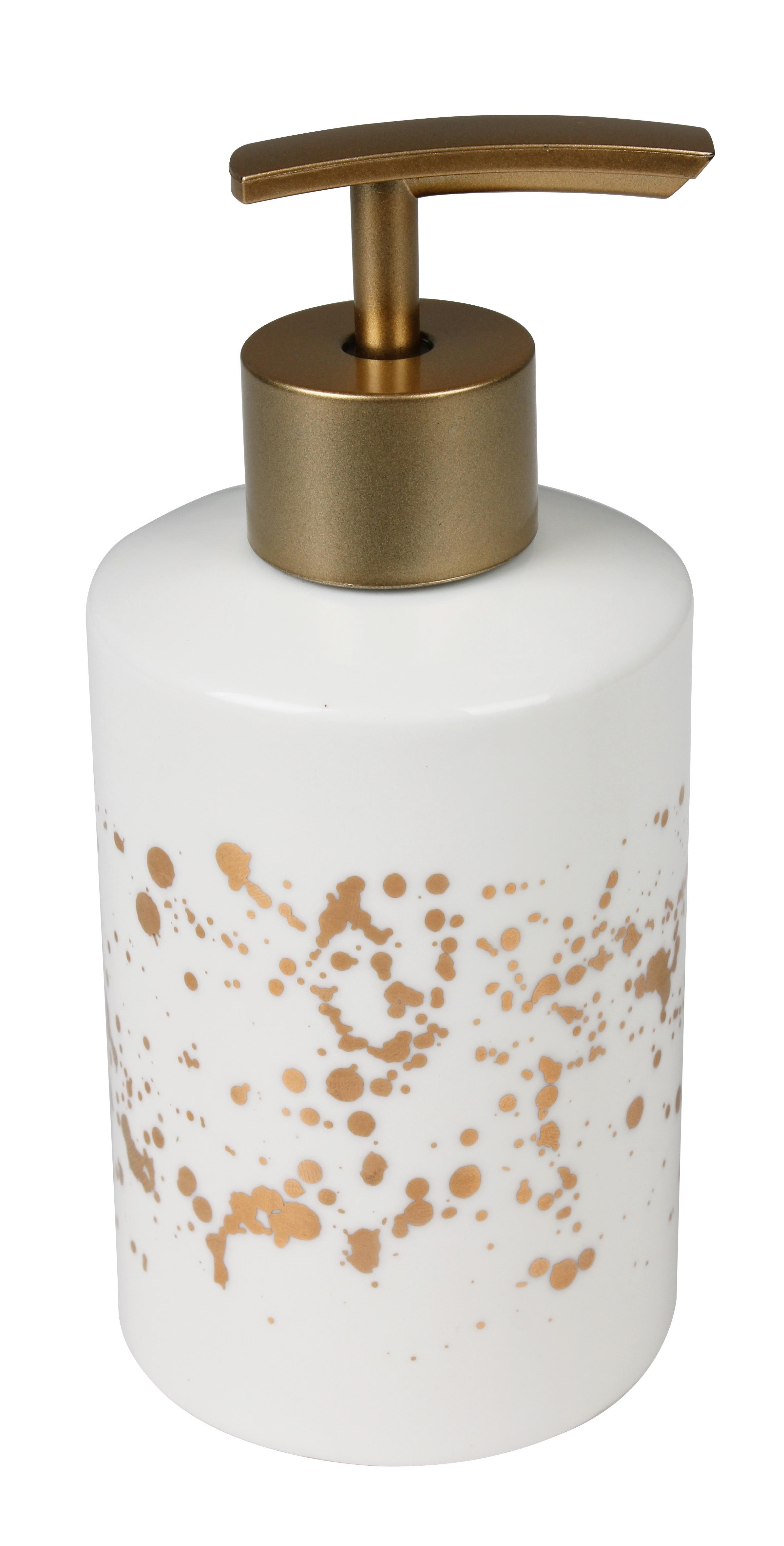 Seifenspender Lucero in Weiß/Goldfarben - Goldfarben/Weiß, MODERN, Keramik/Kunststoff (7/16cm) - Bessagi Home