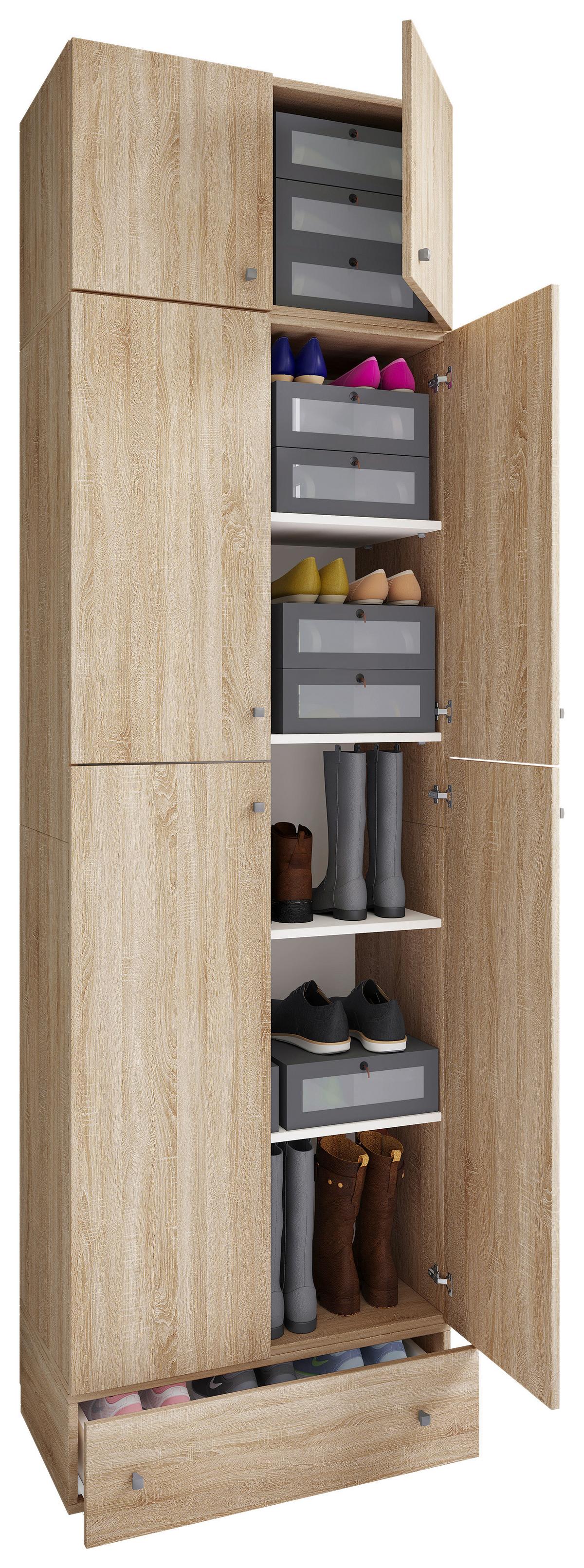 Schuhschrank Lona XXL ca.70x240x39cm Eiche Dekor - Schwarz/Grau, KONVENTIONELL, Holzwerkstoff/Kunststoff (70/240/39cm) - MID.YOU