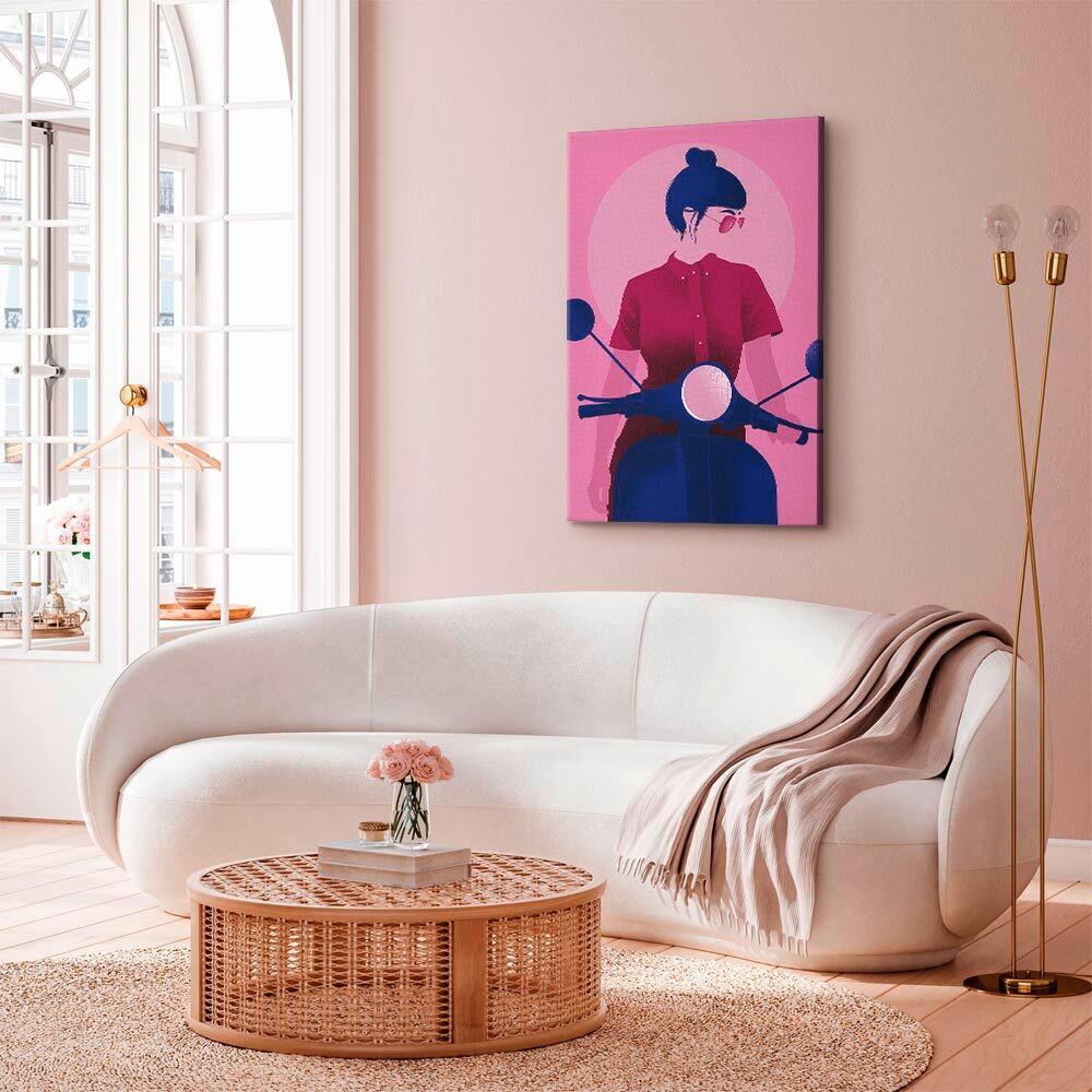 Slika Na Platnu Girl On A Scooter I - magenta/pink, Basics, tekstil/les (80/120/1,2cm) - artgeist