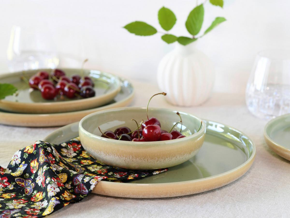 Jedilni Servis Romana, 12-Delni - krem barve/zelena, Design, keramika - Creatable