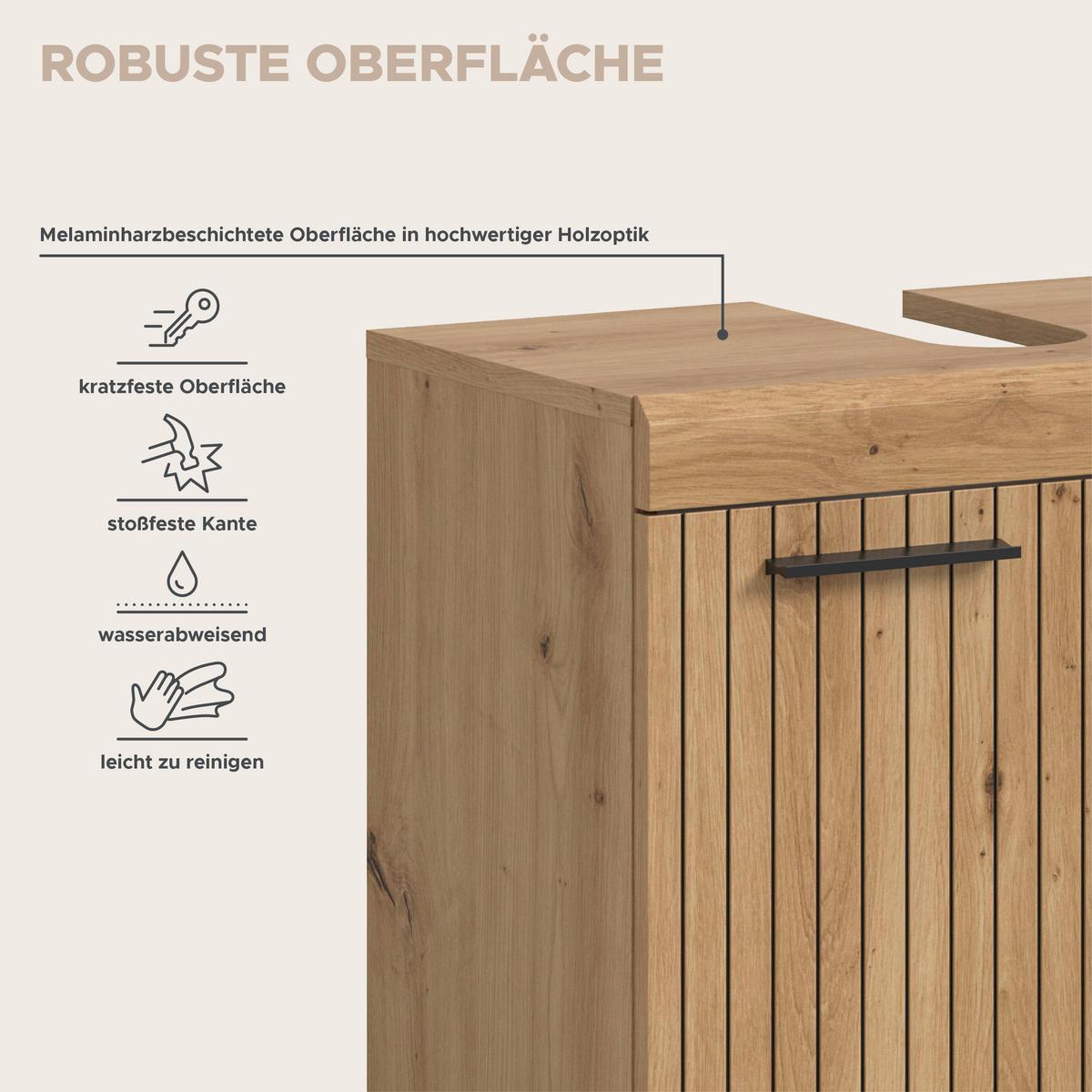 Badezimmer Scout Eiche Artisan 4-teilig - Schwarz/Eiche Artisan, Trend, Glas/Holzwerkstoff (97cm) - MID.YOU