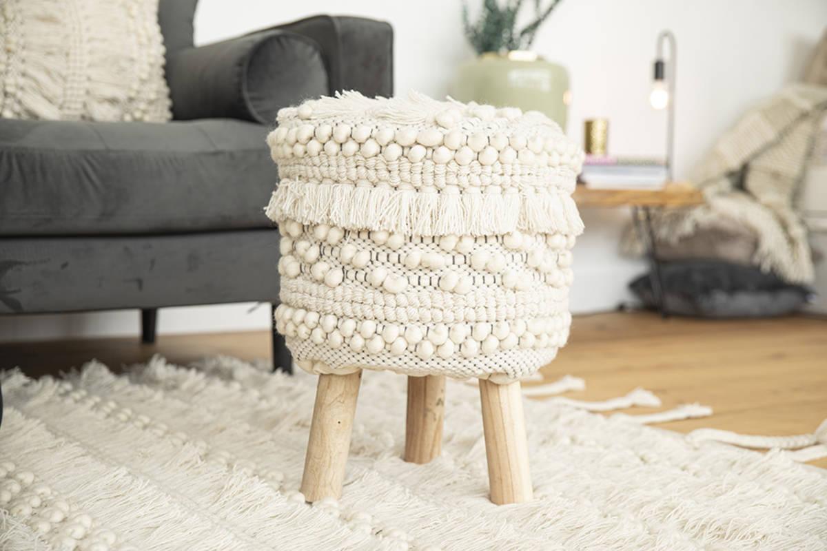 HOCKER HOCKER BOHIST 325 NATURAL - Weiß, Trend, Holz/Textil (38/50/38cm) - Kayoom