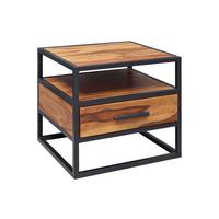 Nachtkästchen "WL5.624", aus Sheesham - Sheeshamfarben/Schwarz, MODERN, Holz/Metall (50/45/45cm) - MID.YOU