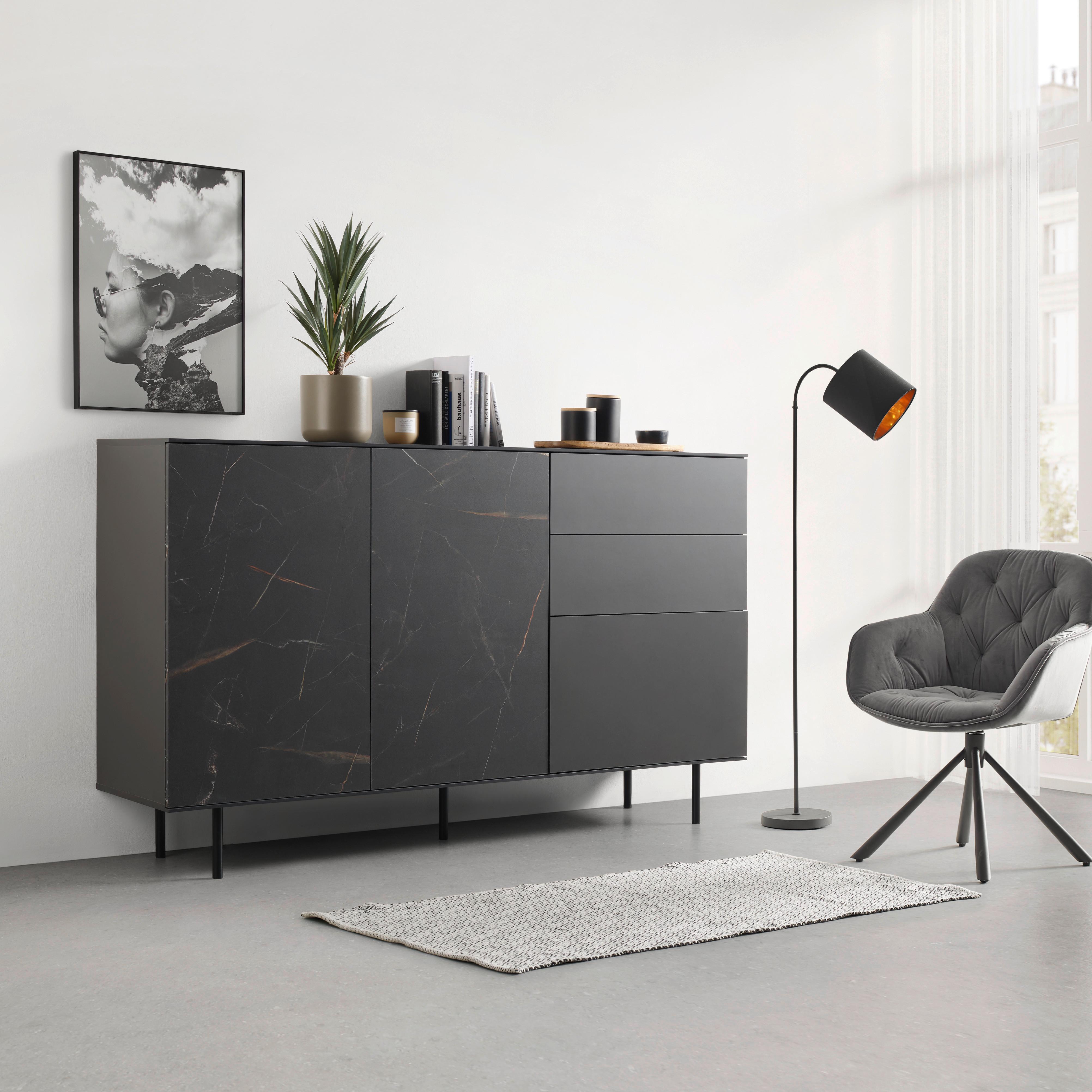 Sideboard Valea Grau - Schwarz, MODERN, Holzwerkstoff/Kunststoff (180/106/42cm) - Premium Living