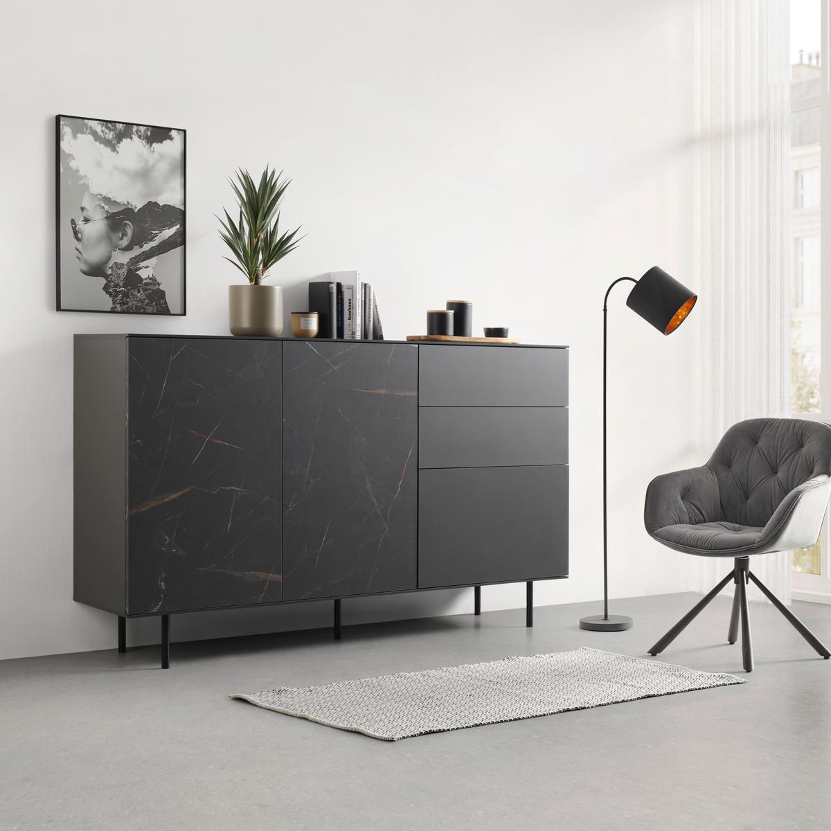 Sideboard Valea Grau - Schwarz, MODERN, Holzwerkstoff/Kunststoff (180/106/42cm) - Premium Living