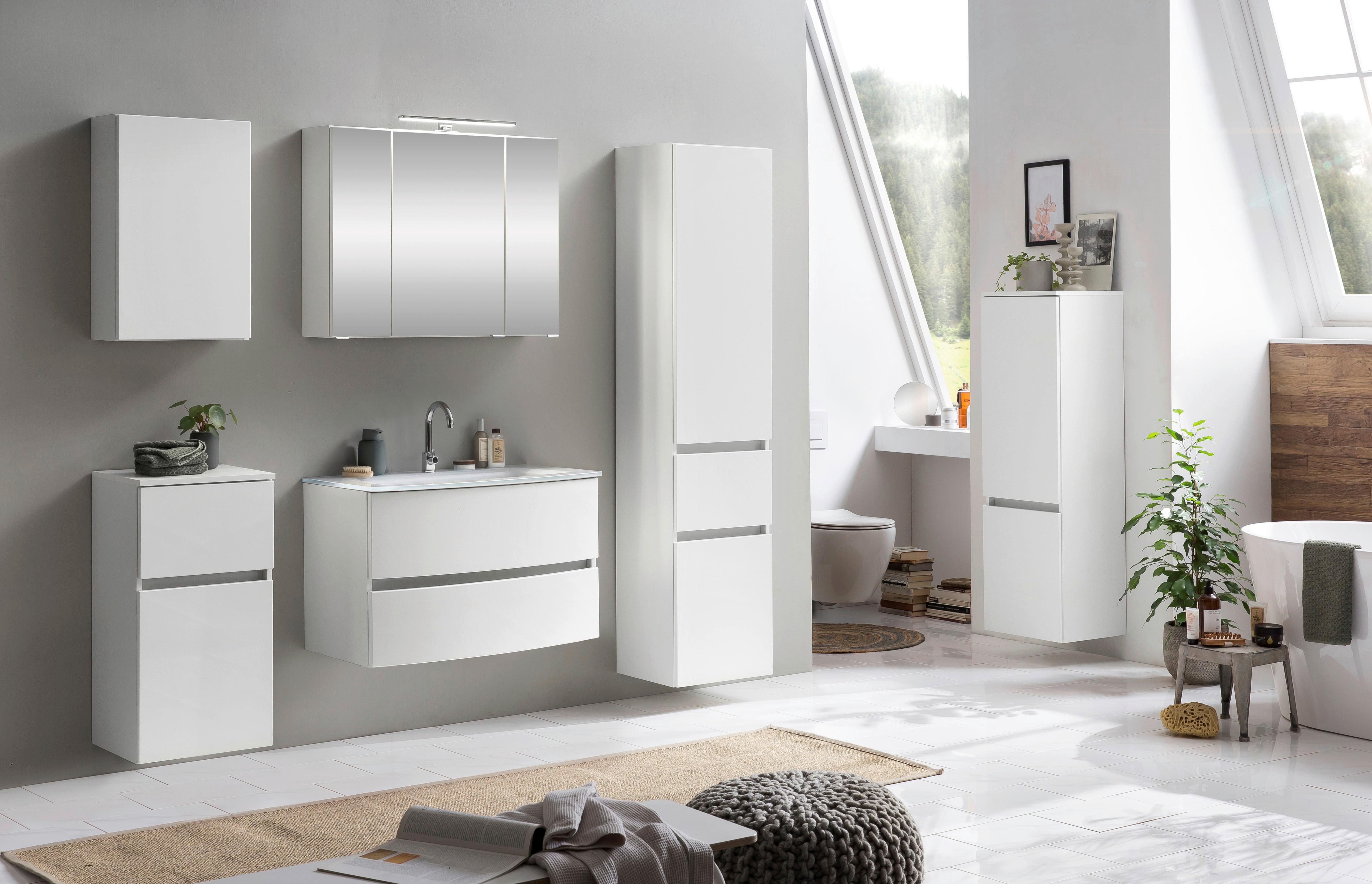 Spiegelschrank Kopenhagen mit LED 3-türig ca. 80x64 cm Weiß - Chromfarben/Weiß, KONVENTIONELL, Glas/Holzwerkstoff (80/64/20cm) - Held