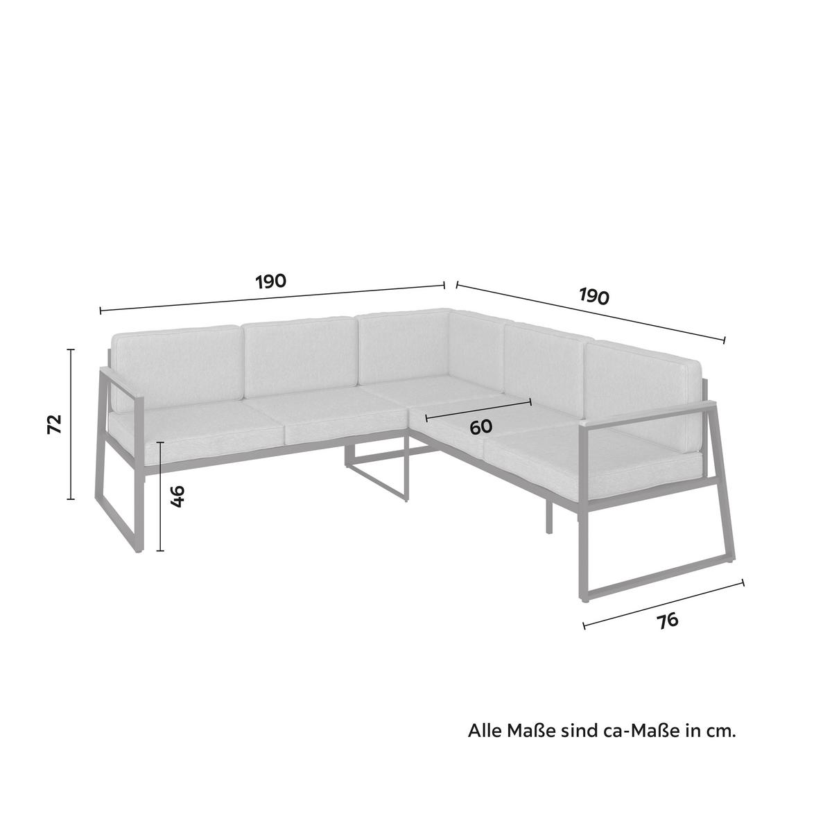 Loungegarnitur-Set Mila aus Akazie massiv - Grau, MODERN, Holz/Metall (190/72/76cm) - Based